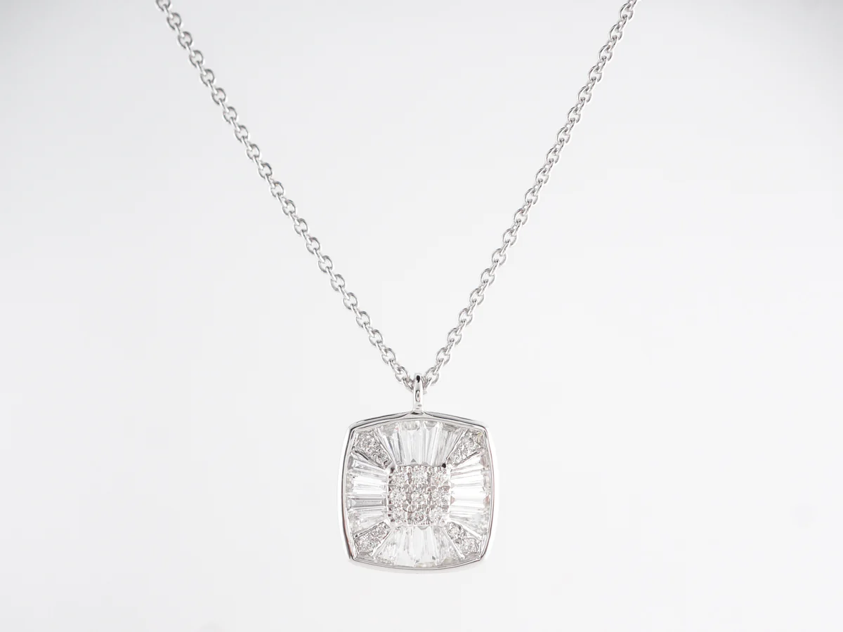 Round & Baguette Diamond Pendant Necklace in 18K White Gold - Image 2