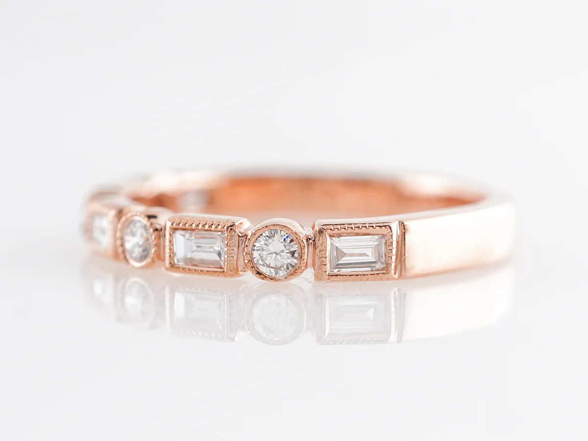 Round & Baguette Diamond Wedding Band in Rose Gold - Image 2
