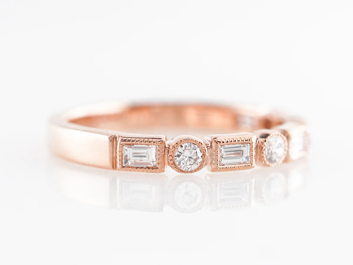 Round & Baguette Diamond Wedding Band in Rose Gold - Image 3