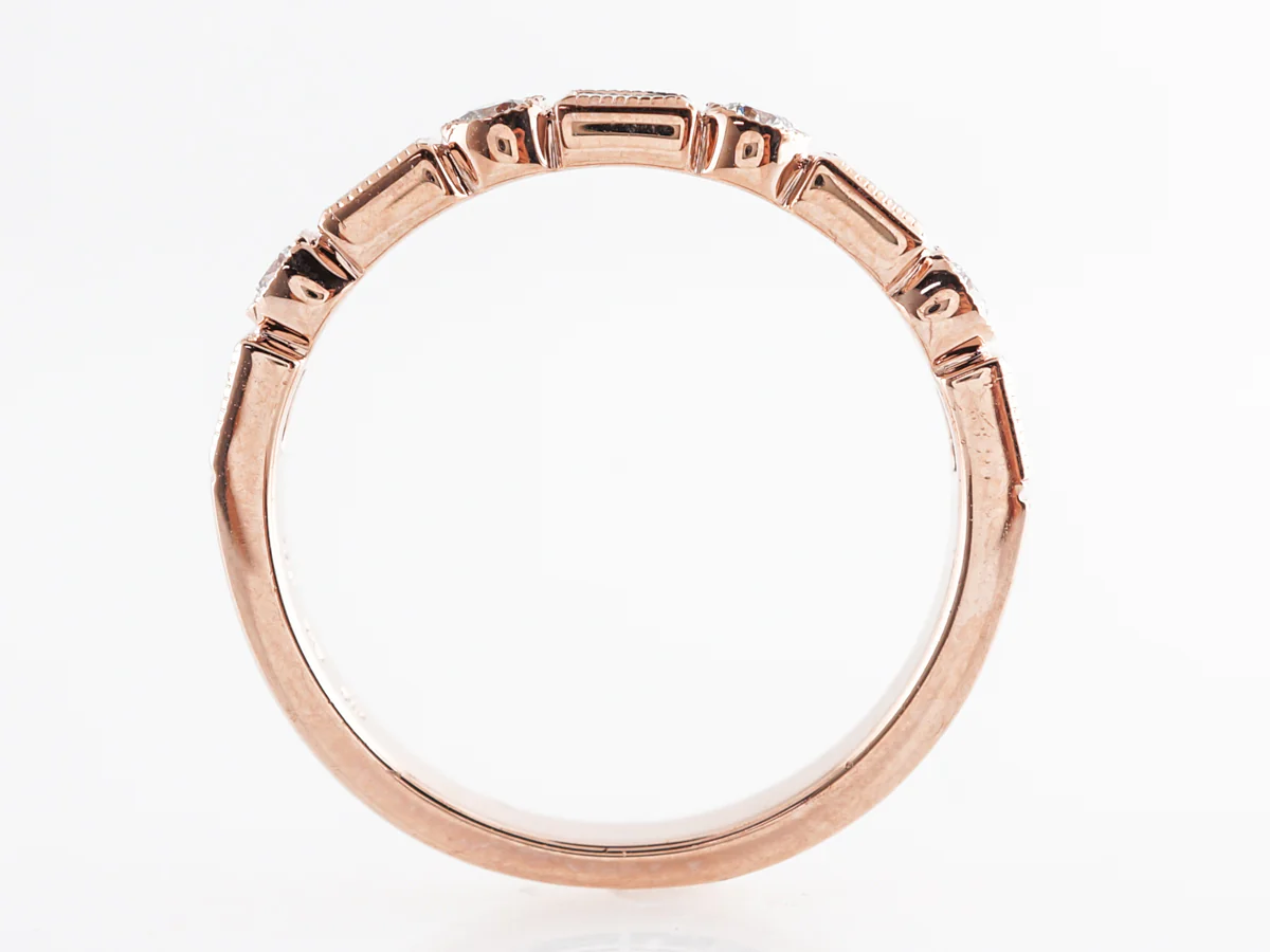 Round & Baguette Diamond Wedding Band in Rose Gold - Image 4