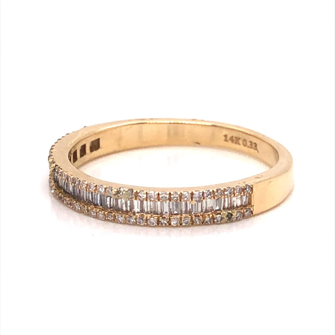 Round & Baguette Pave Diamond Band in 14k Yellow Gold - Image 2