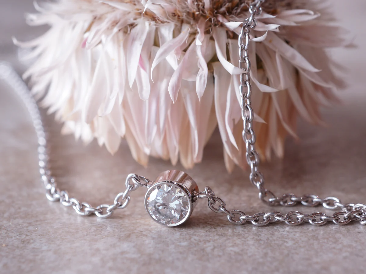 Round Brilliant Bezel Diamond Necklace in 14K White Gold - Image 3