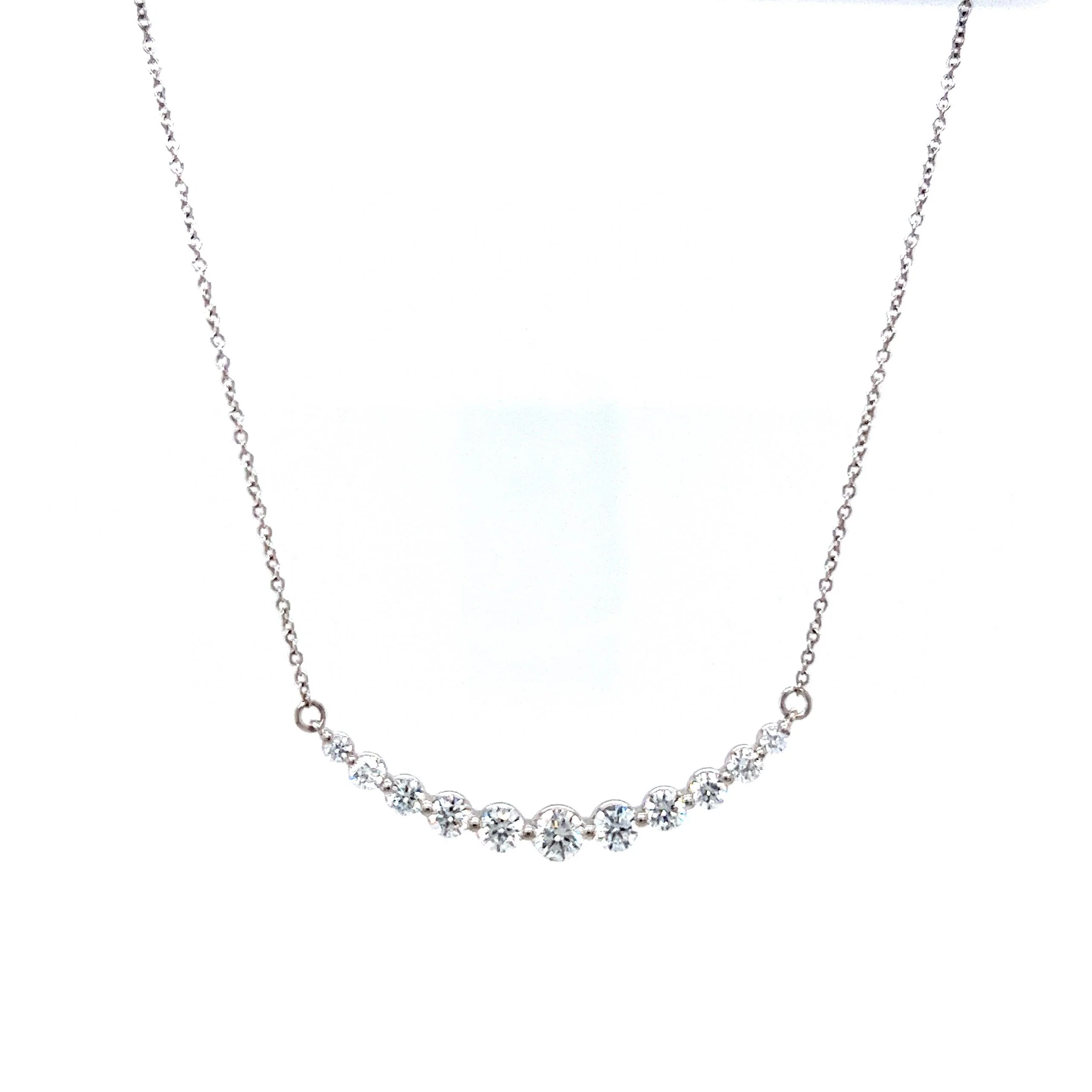 Round Brilliant Curved Diamond Necklace in 14k White Gold