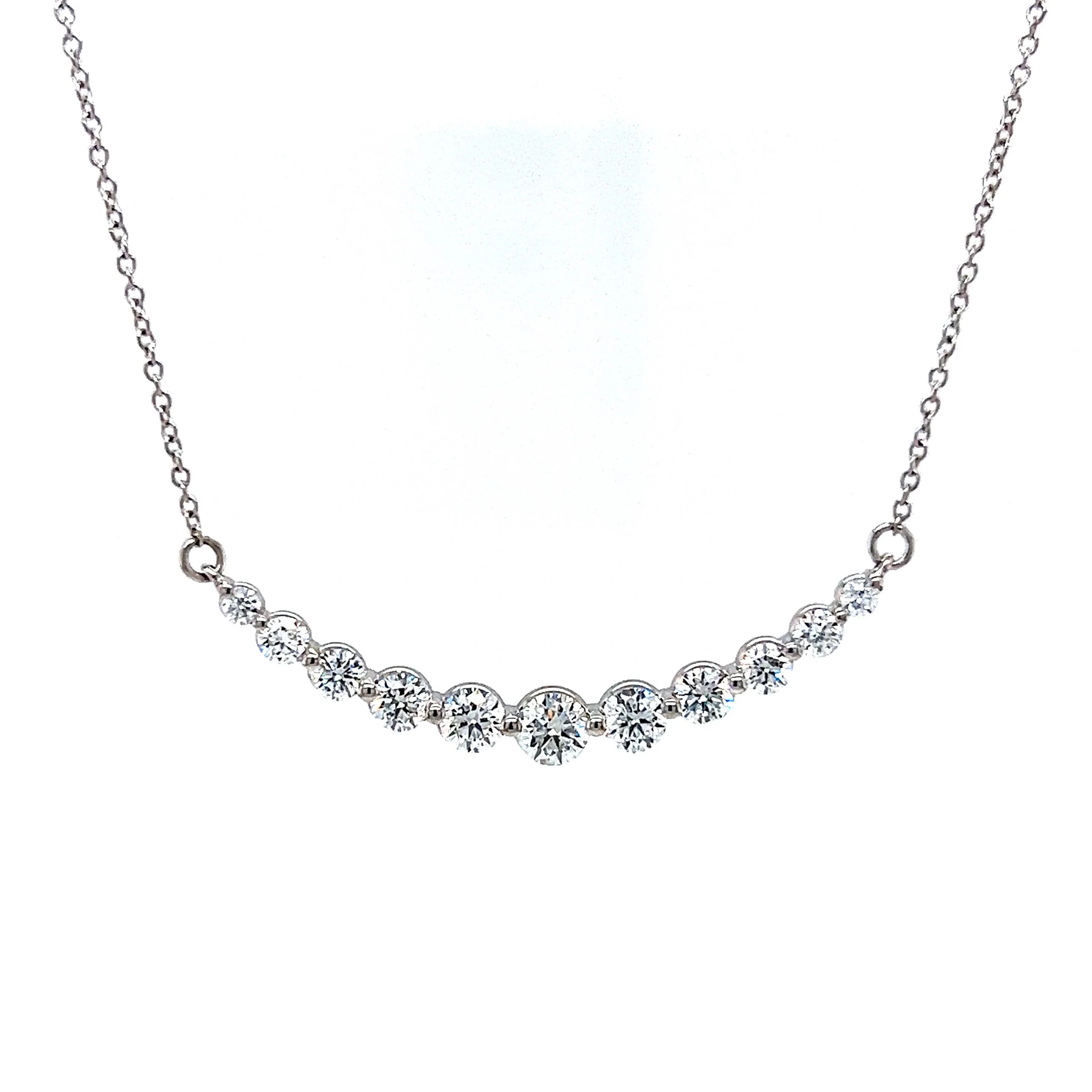Round Brilliant Curved Diamond Necklace in 14k White Gold - Image 2