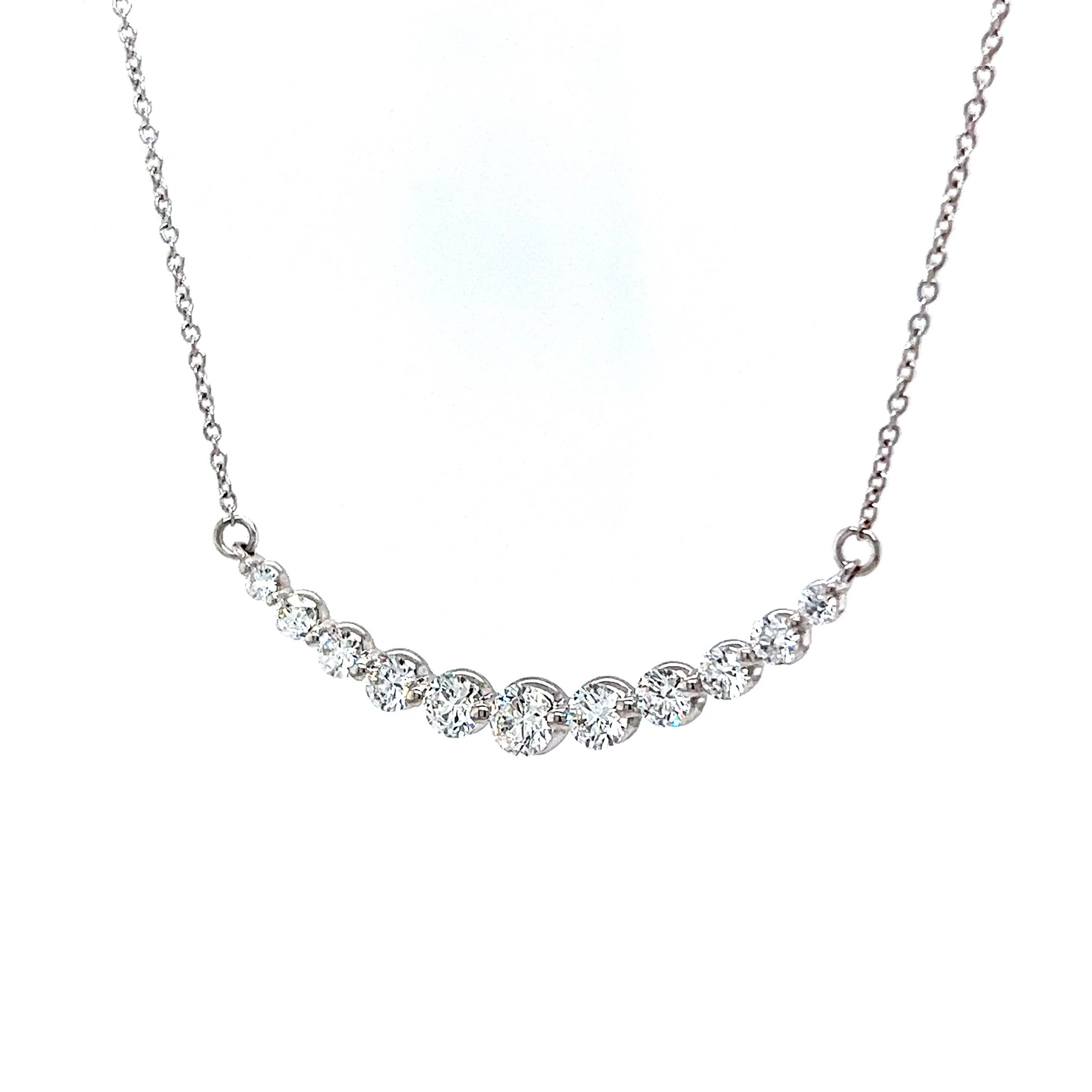 Round Brilliant Curved Diamond Necklace in 14k White Gold - Image 3