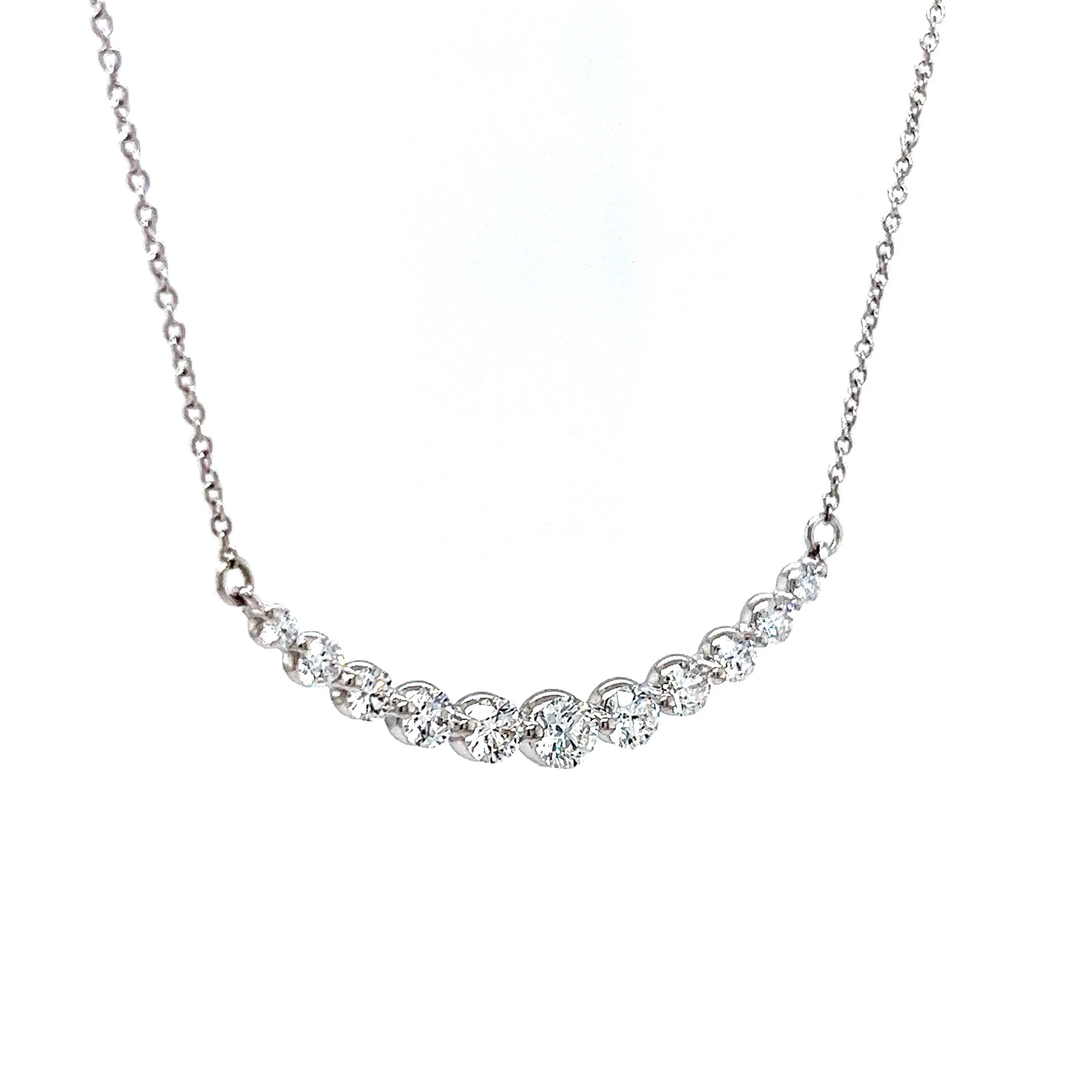 Round Brilliant Curved Diamond Necklace in 14k White Gold - Image 4