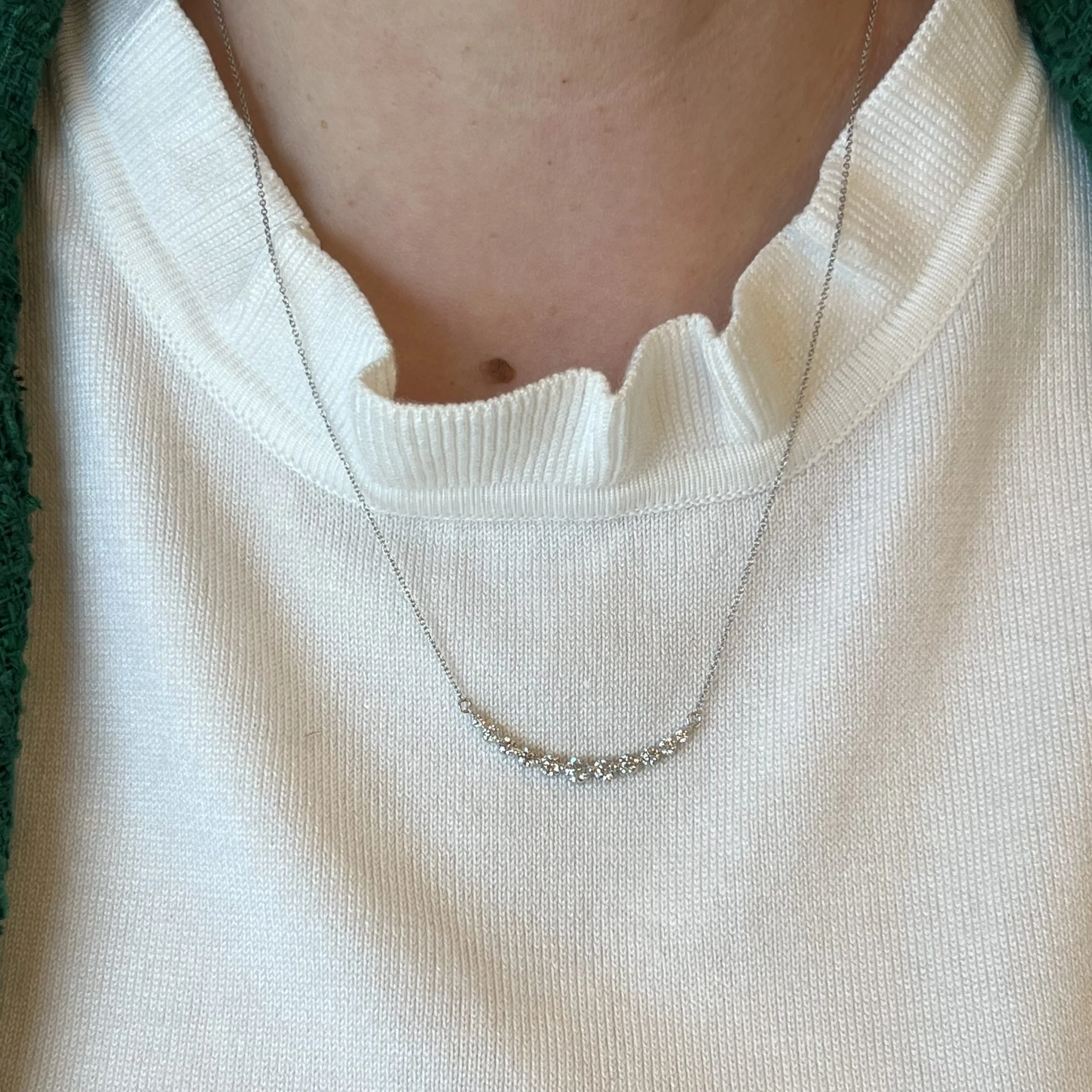 Round Brilliant Curved Diamond Necklace in 14k White Gold - Image 5