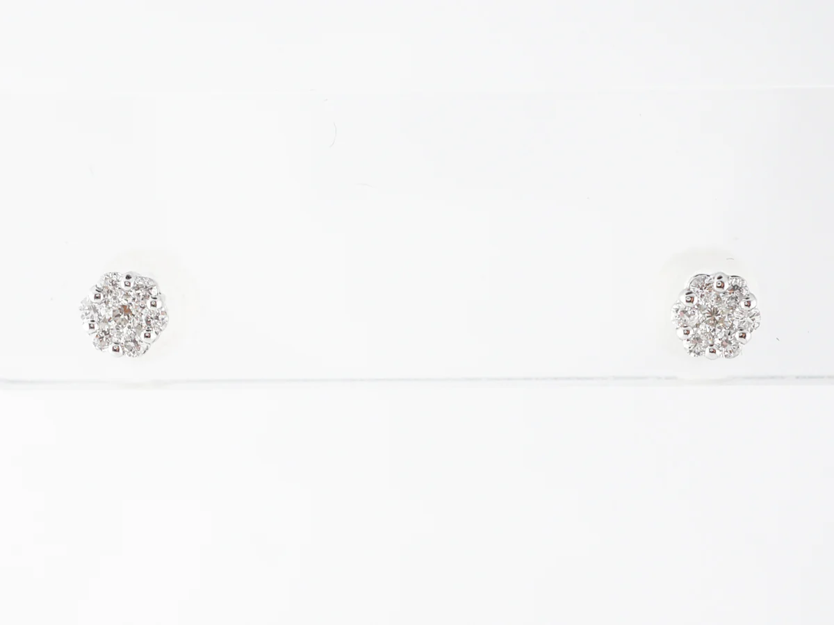 Round Brilliant Diamond Cluster Stud Earrings in 14k White Gold - Image 2