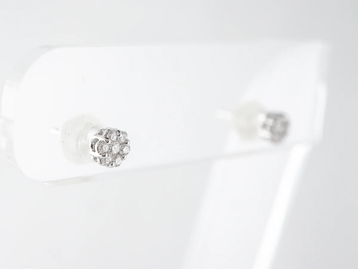 Round Brilliant Diamond Cluster Stud Earrings in 14k White Gold - Image 3