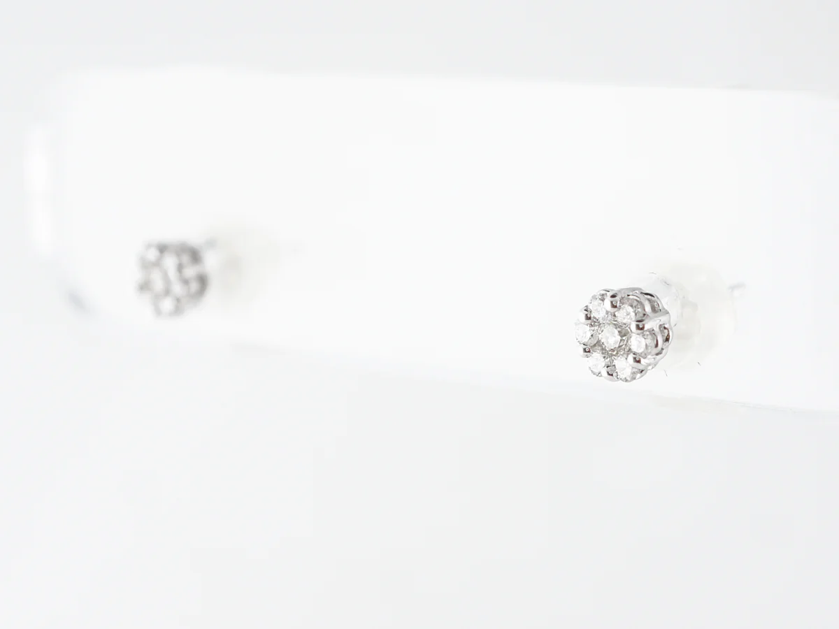 Round Brilliant Diamond Cluster Stud Earrings in 14k White Gold - Image 4
