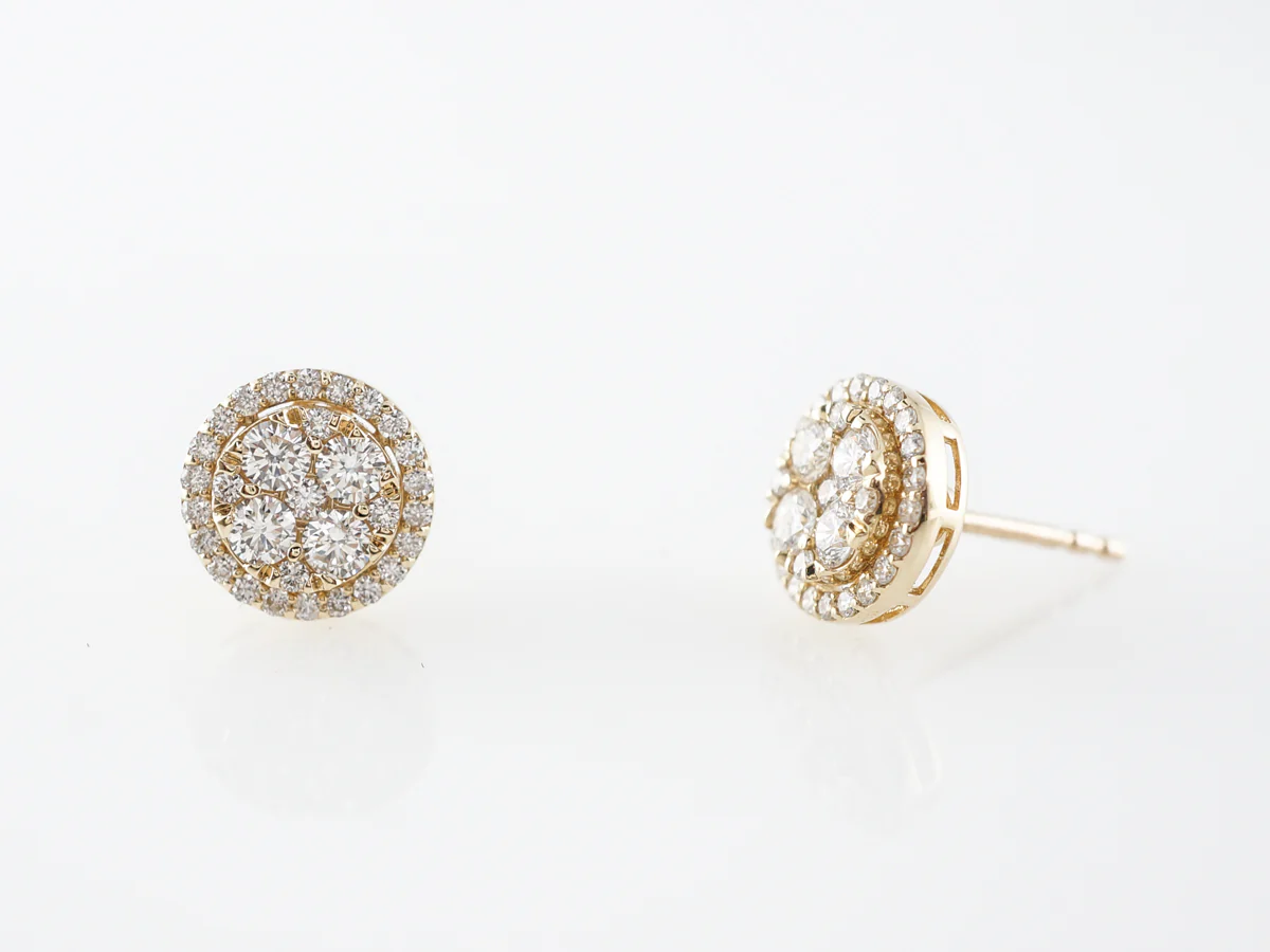 Round Brilliant Diamond Cluster Stud Earrings in 14k Yellow Gold