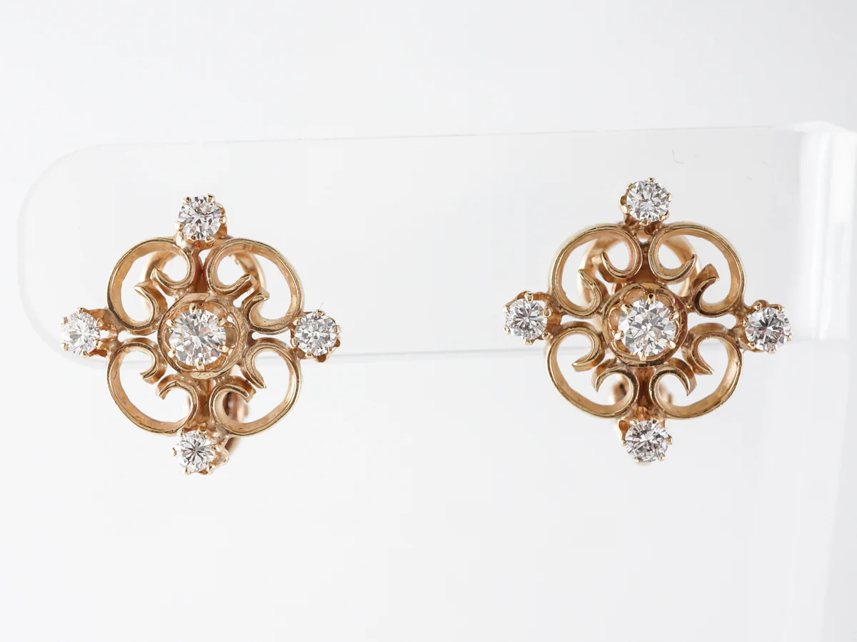 Round Brilliant Diamond Earrings in 14k Yellow Gold