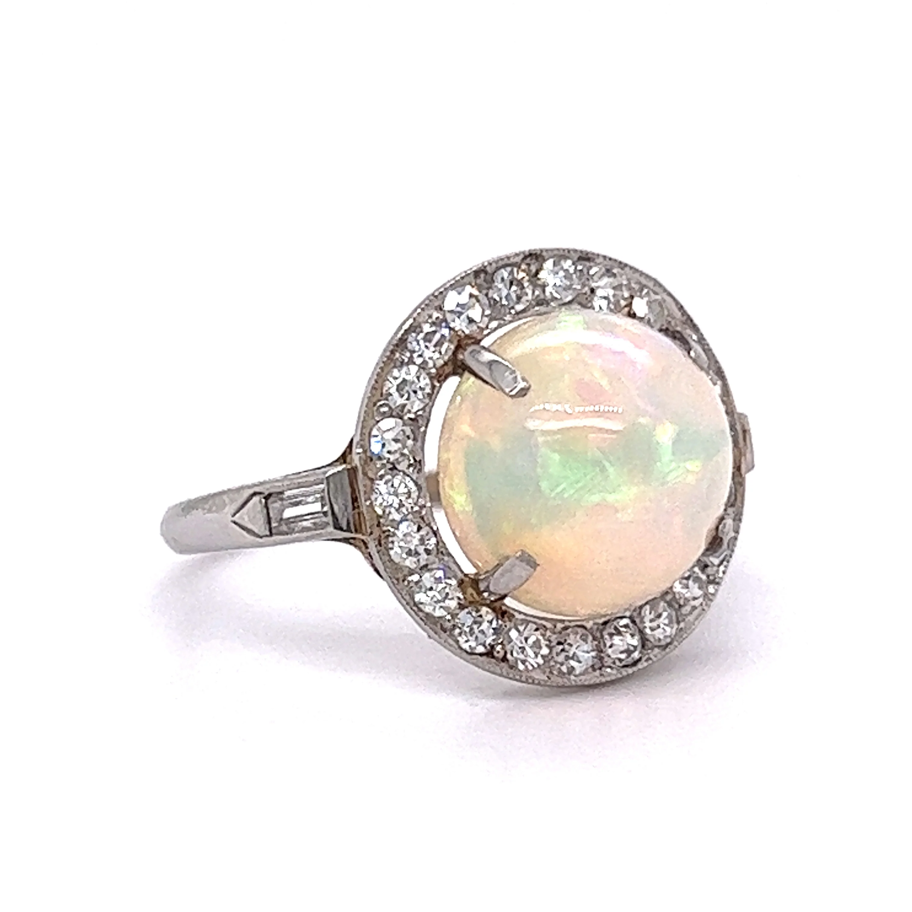 Round Cabochon Opal & Diamond Cocktail Ring in Platinum - Image 3