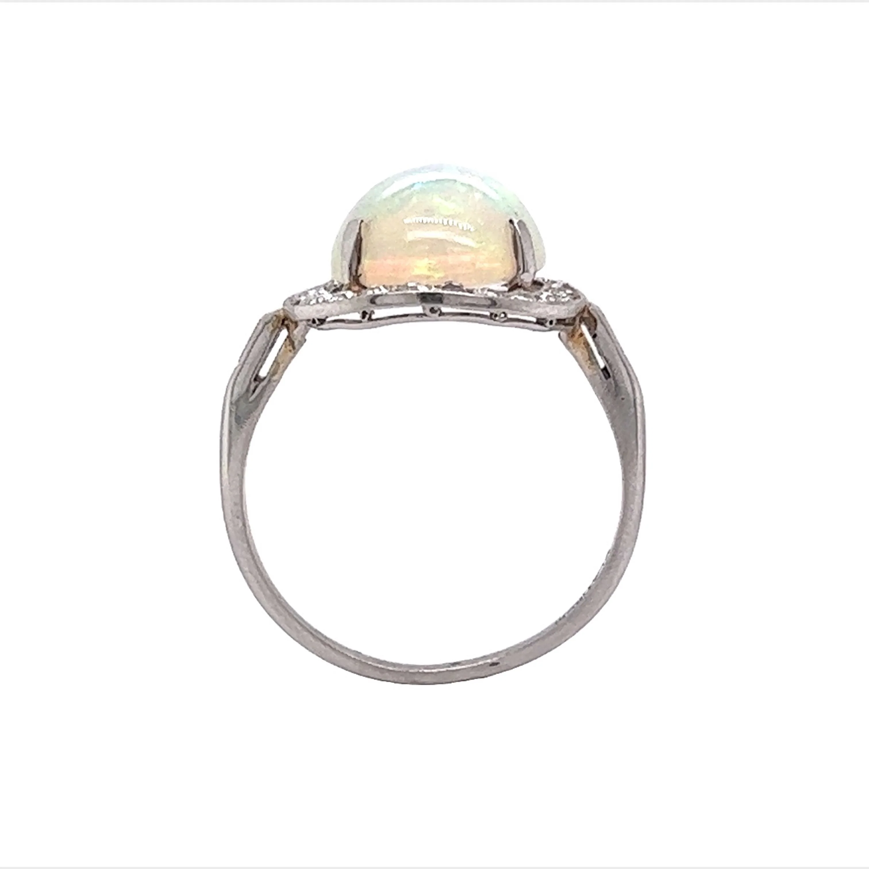 Round Cabochon Opal & Diamond Cocktail Ring in Platinum - Image 4