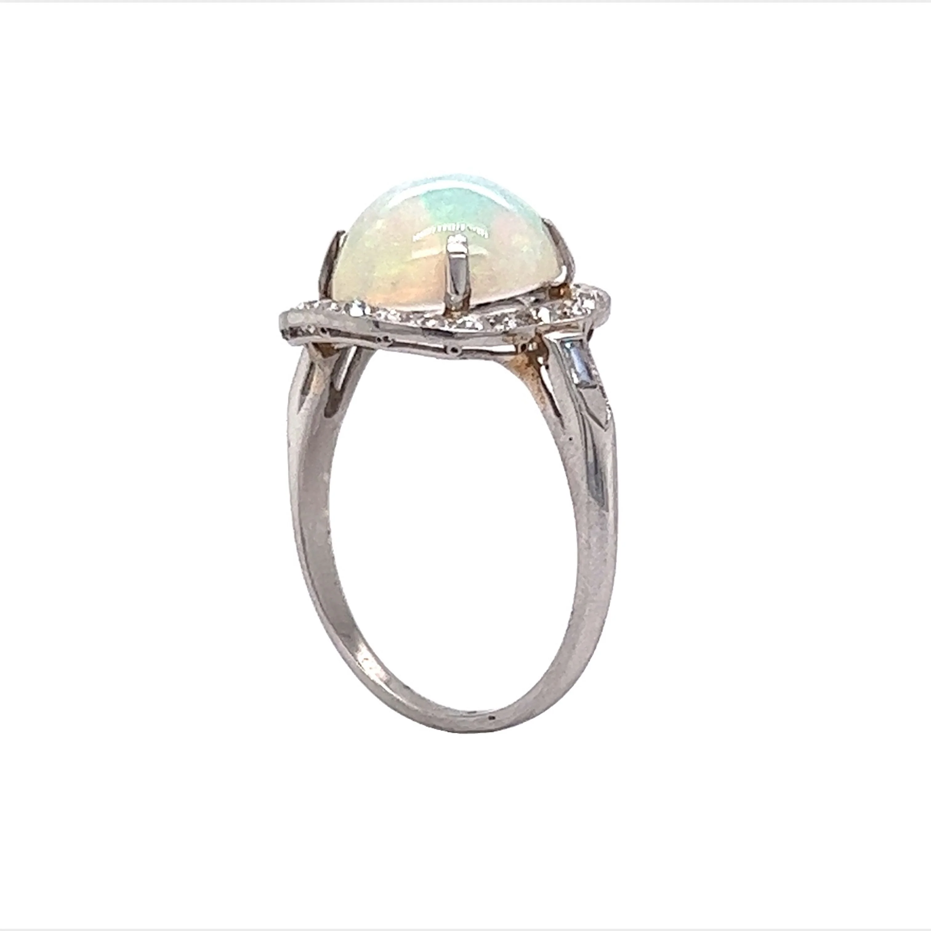 Round Cabochon Opal & Diamond Cocktail Ring in Platinum - Image 5