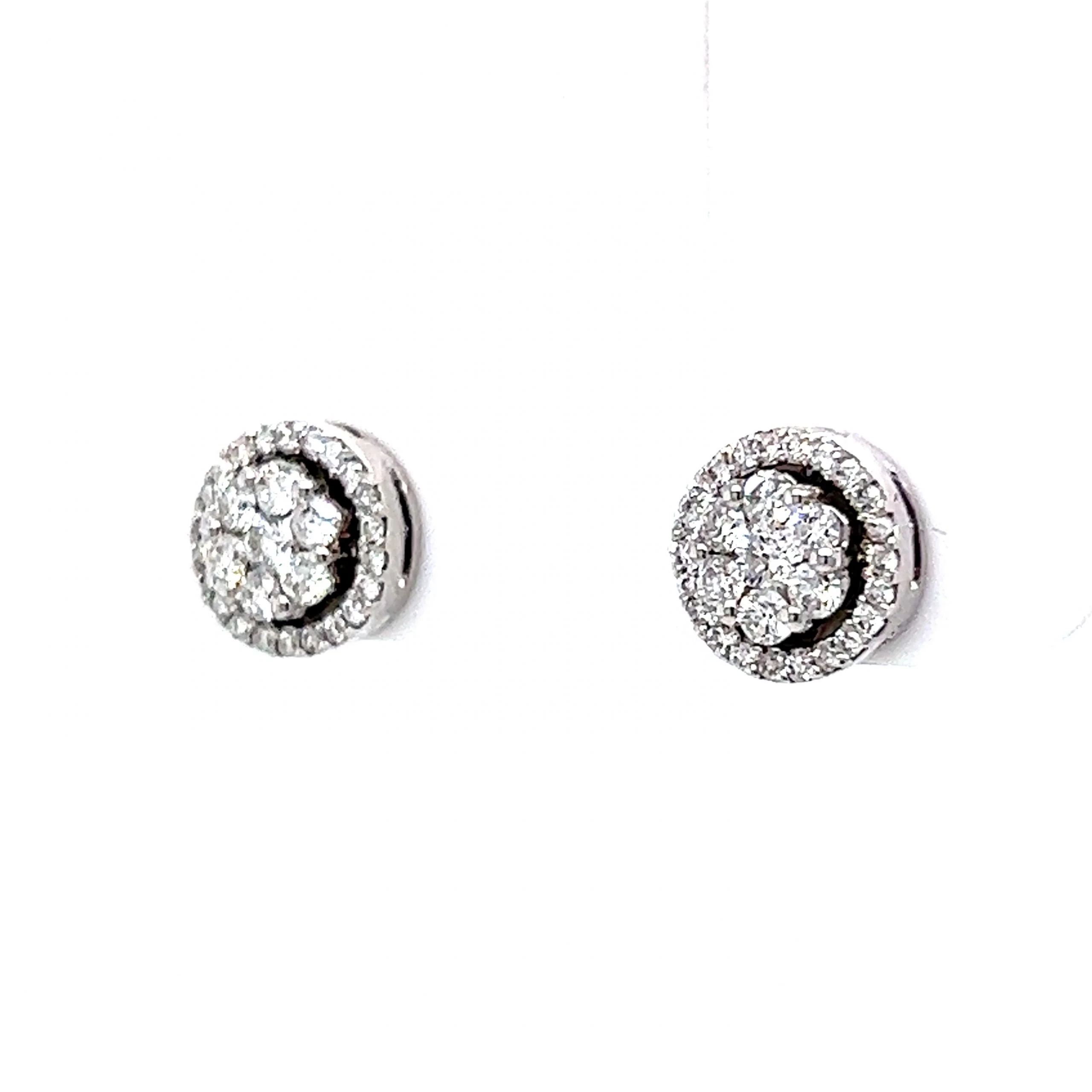 Round Cluster Pave Diamond Stud Earrings in 14k White Gold - Image 2