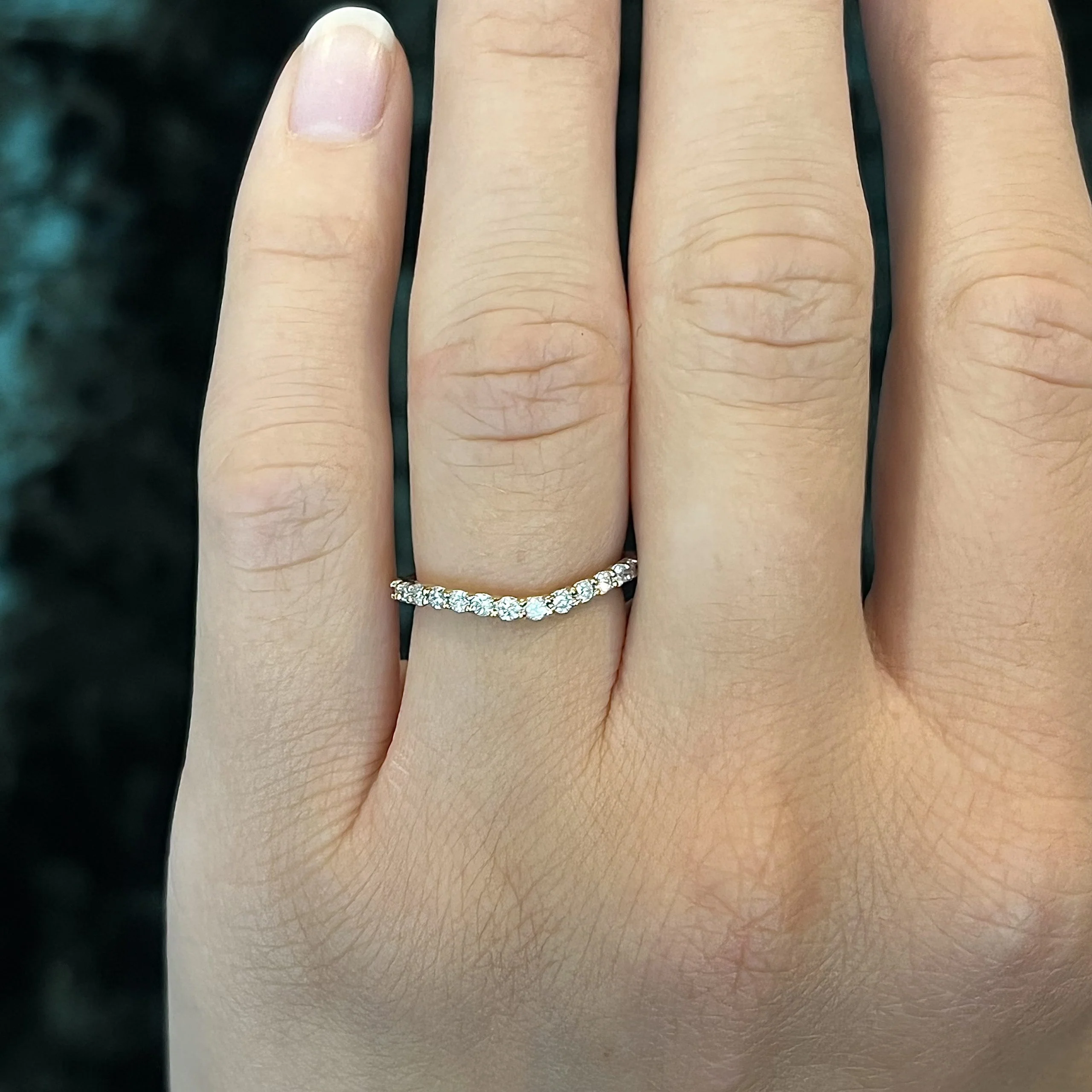 Round Curved Diamond Wedding Band in 14k Yellow Gold - Image 6