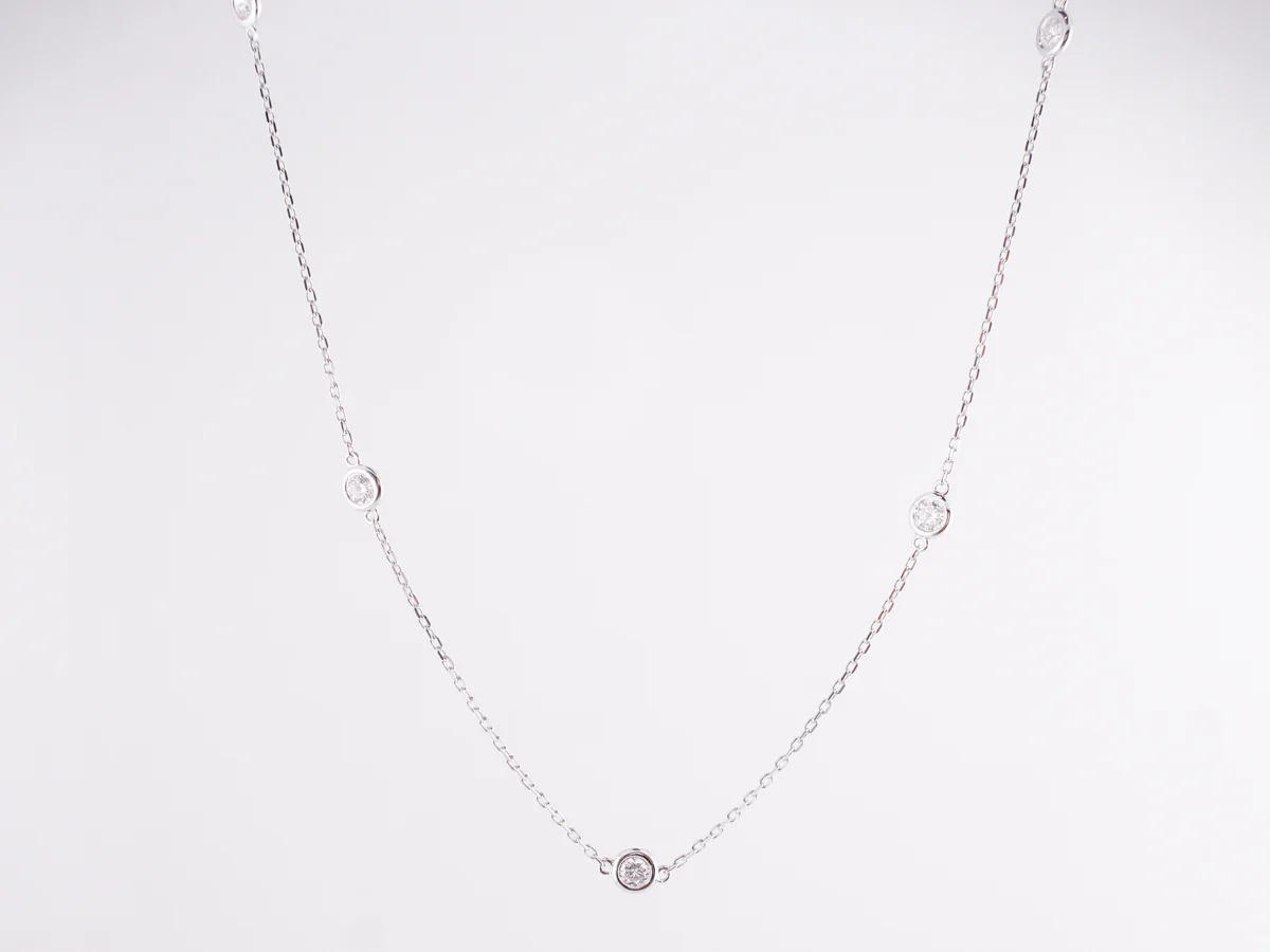 Round Cut Bezel Diamond Necklace in 14K White Gold - Image 2