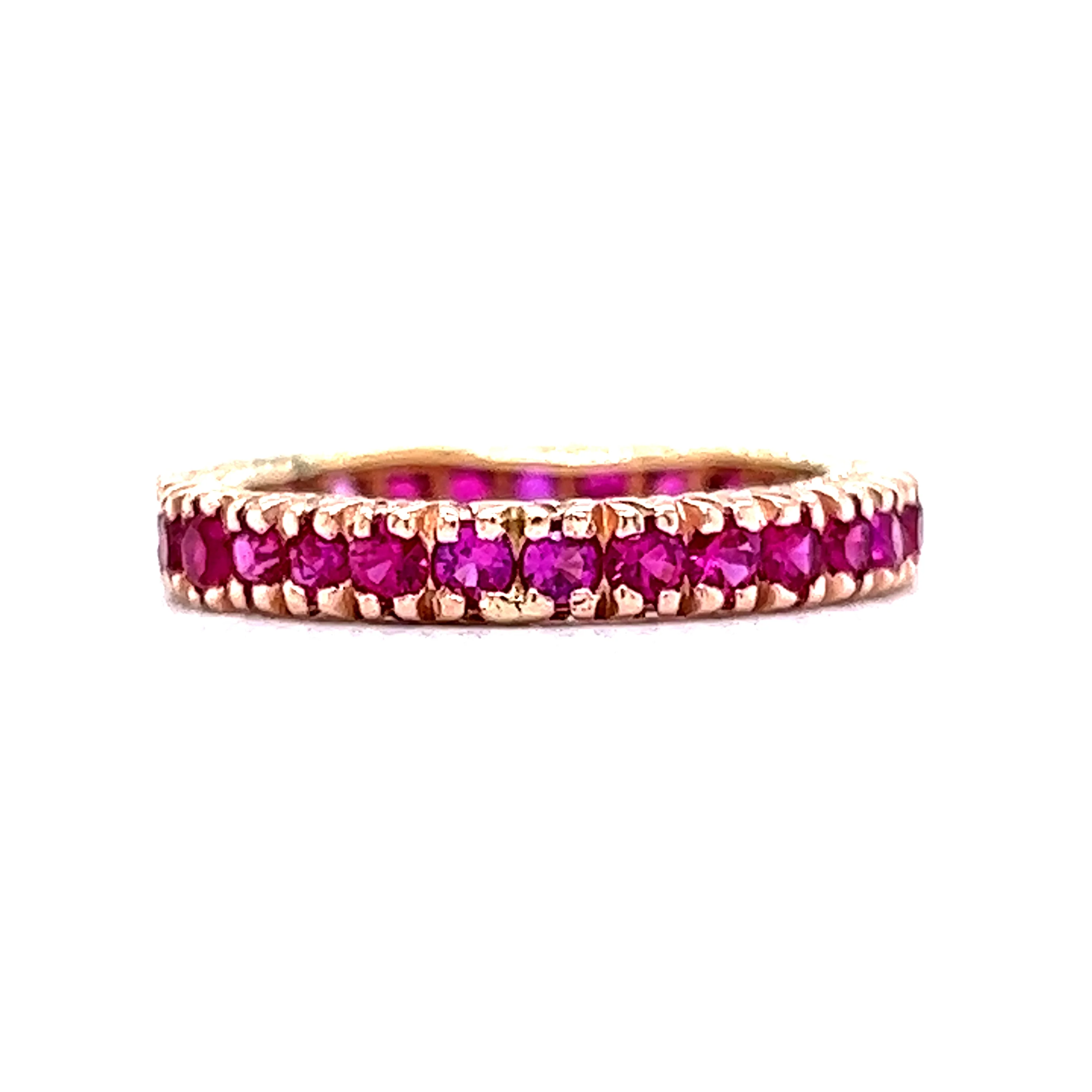 Round Cut Ruby Eternity Wedding Band in 14k Yellow Gold - Image 2