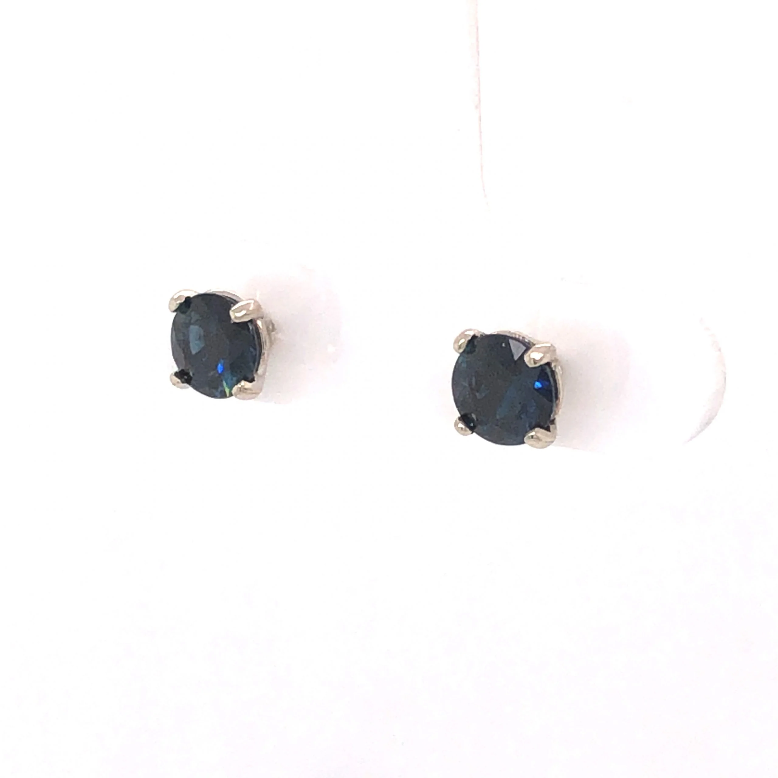Round Cut Sapphire Stud Earrings in 14K White Gold - Image 2
