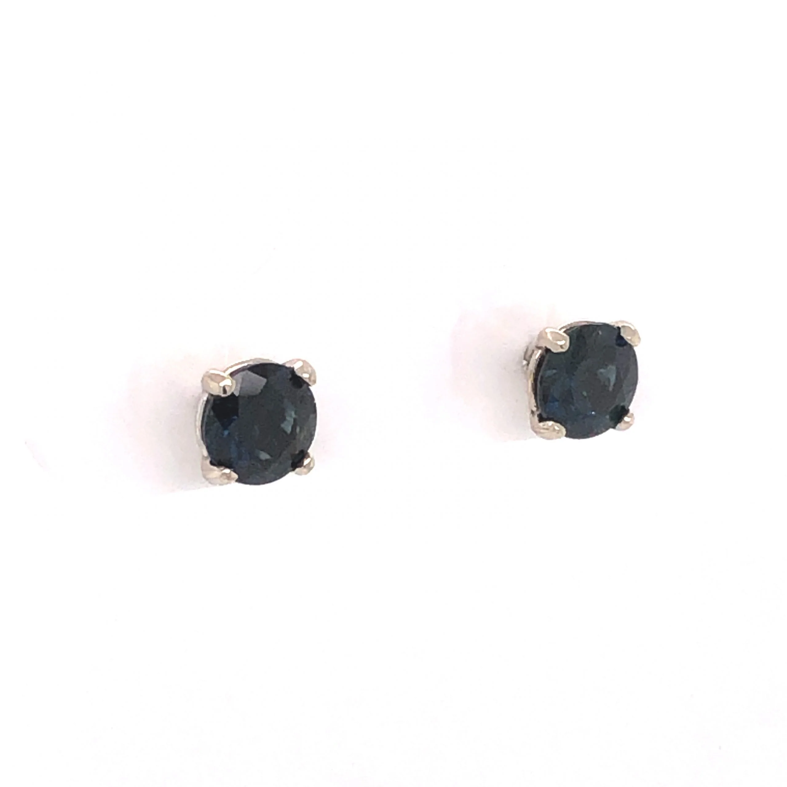 Round Cut Sapphire Stud Earrings in 14K White Gold - Image 3