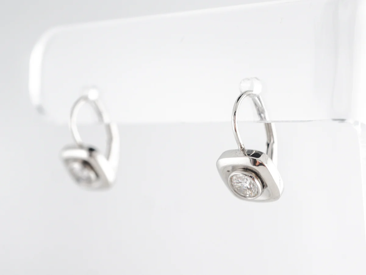 Round Diamond Dangle Earrings in Platinum - Image 2