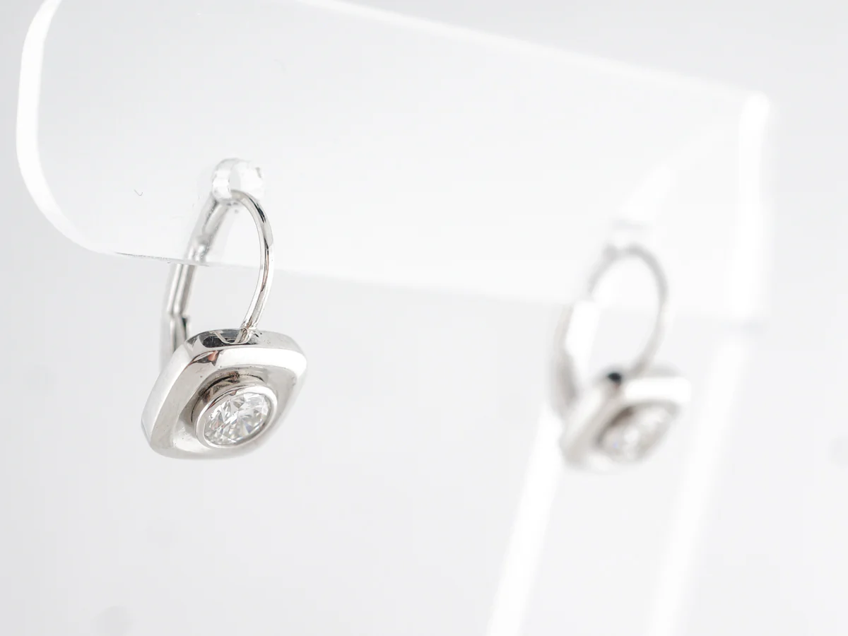 Round Diamond Dangle Earrings in Platinum - Image 3