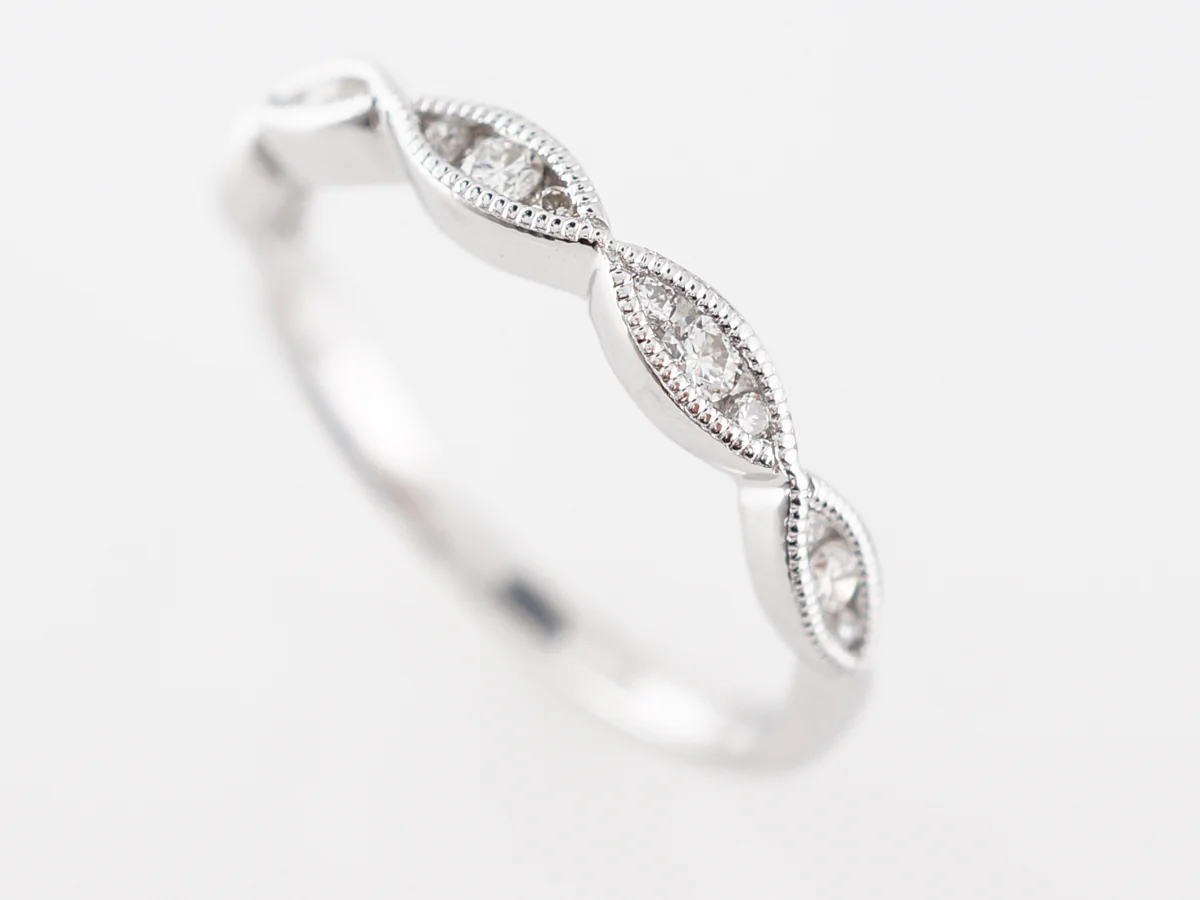 Round Diamonds w/ Marquis Station Wedding Band in 18k - Image 3