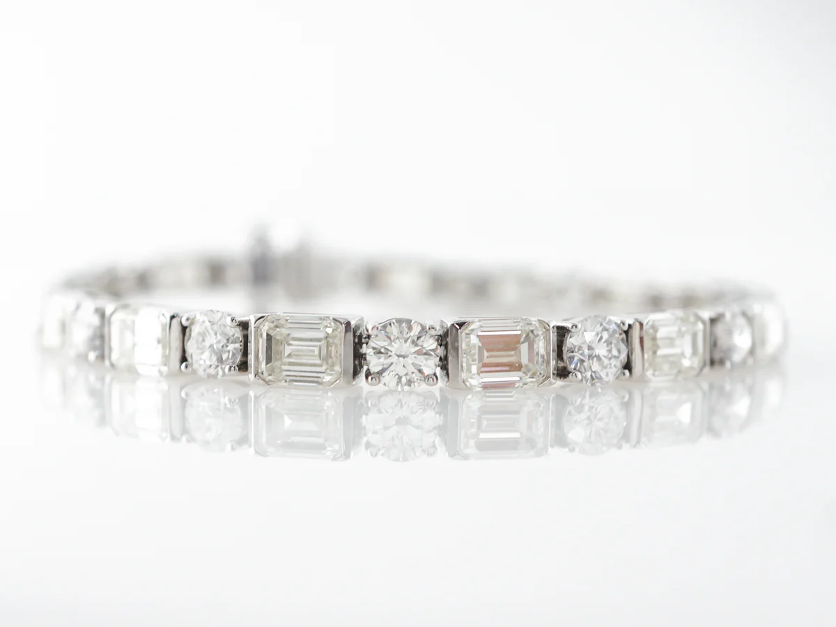 Round & Emerald Cut Diamond Line Bracelet in Platinum