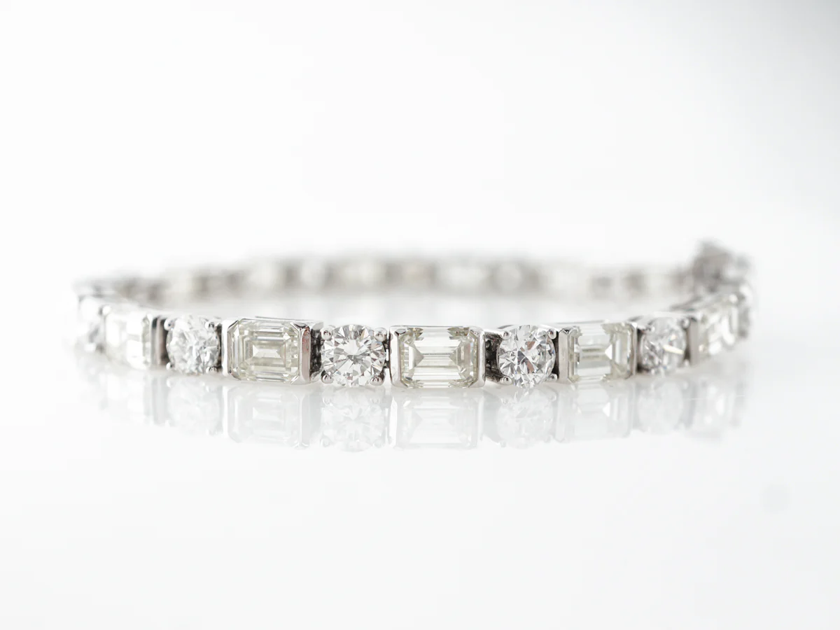 Round & Emerald Cut Diamond Line Bracelet in Platinum - Image 2