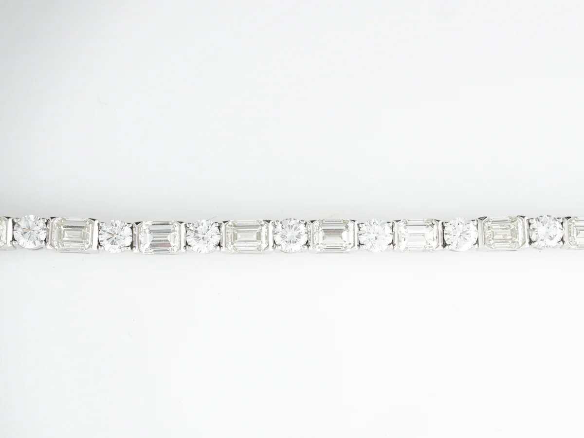 Round & Emerald Cut Diamond Line Bracelet in Platinum - Image 3