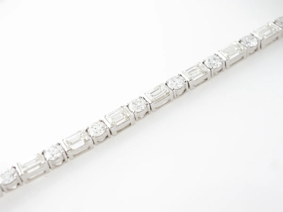 Round & Emerald Cut Diamond Line Bracelet in Platinum - Image 4