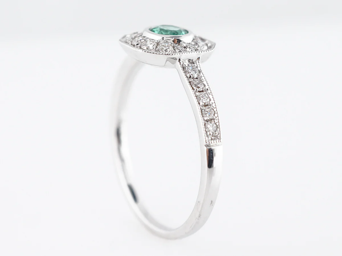 Round Emerald & Diamond Right Hand Ring in 18k - Image 5