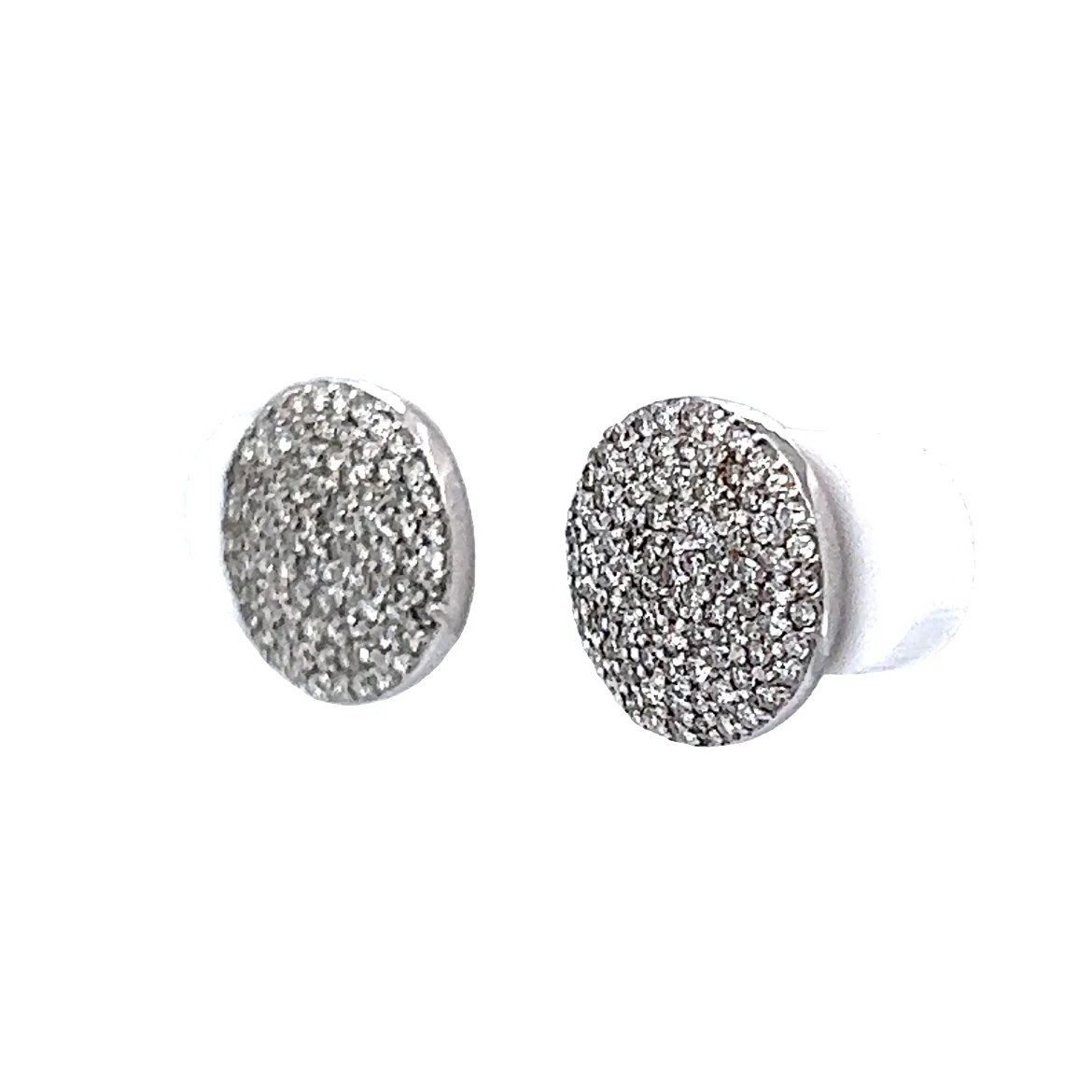 Round Pave Diamond Earring Studs in 18k White Gold - Image 2
