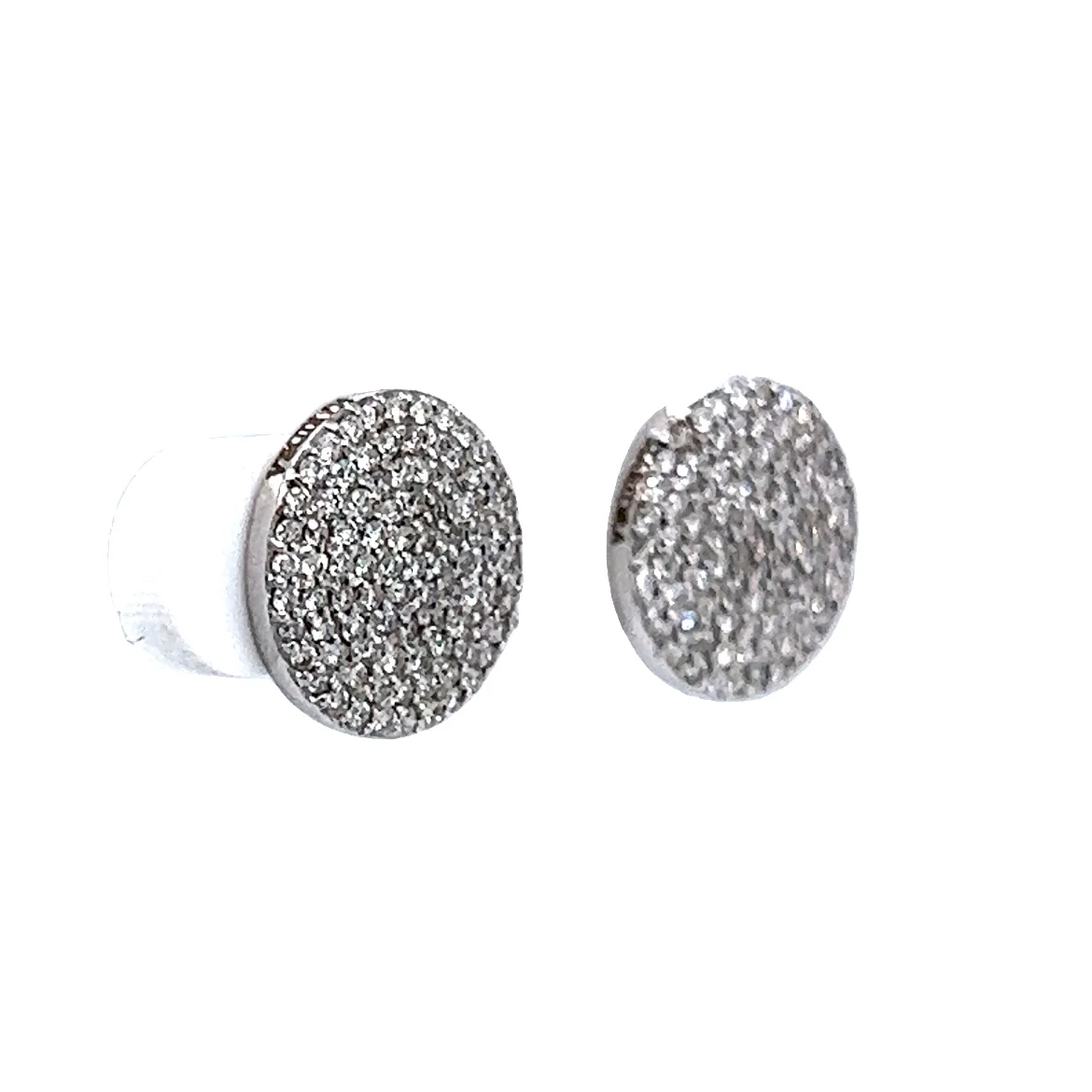 Round Pave Diamond Earring Studs in 18k White Gold - Image 3