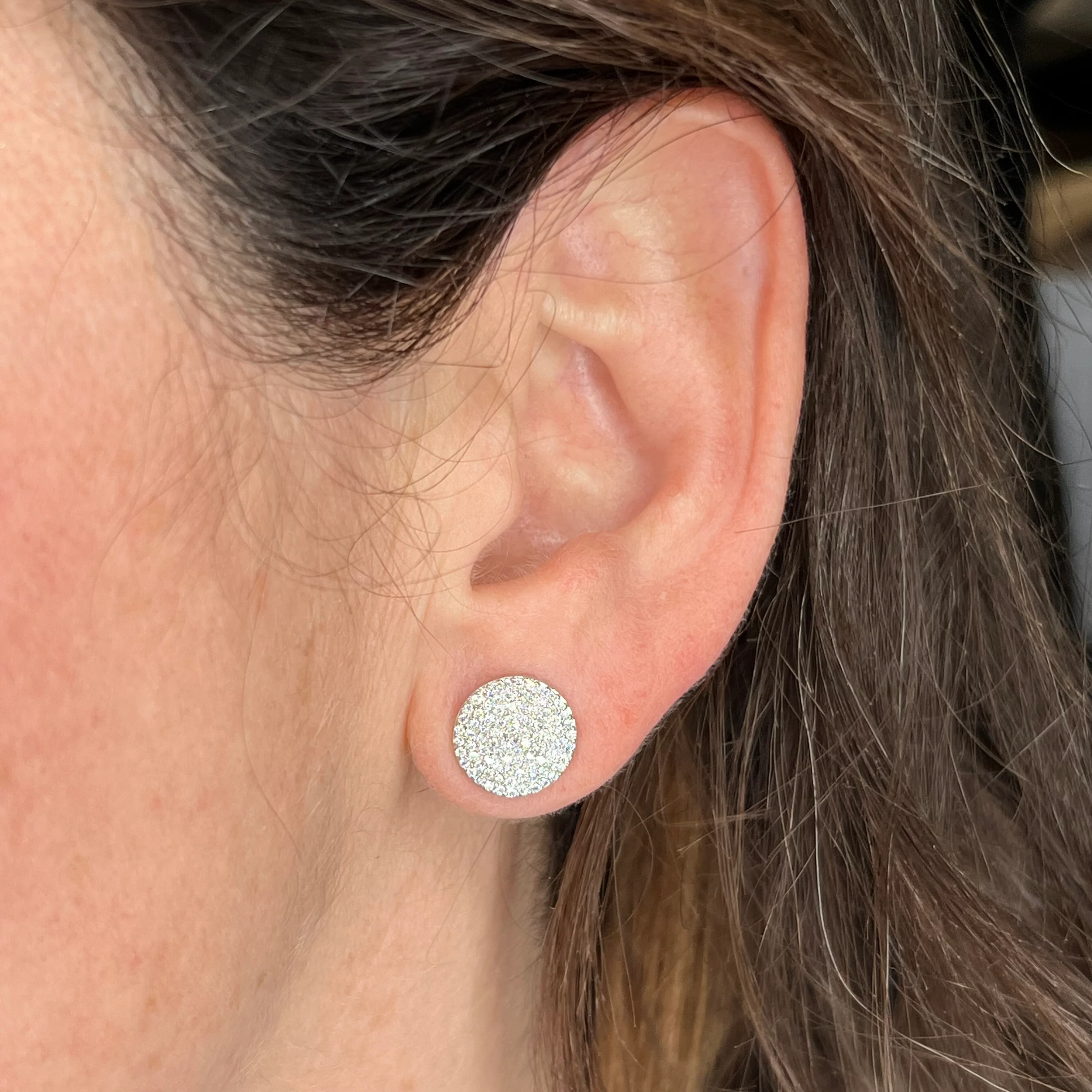Round Pave Diamond Earring Studs in 18k White Gold - Image 4