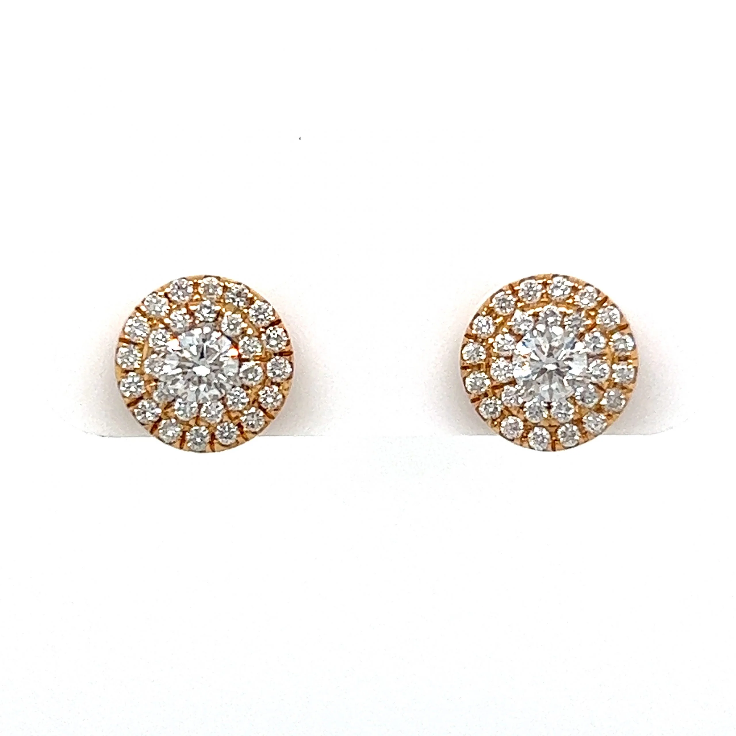 Round Pave Diamond Stud Earrings in 18k Yellow Gold