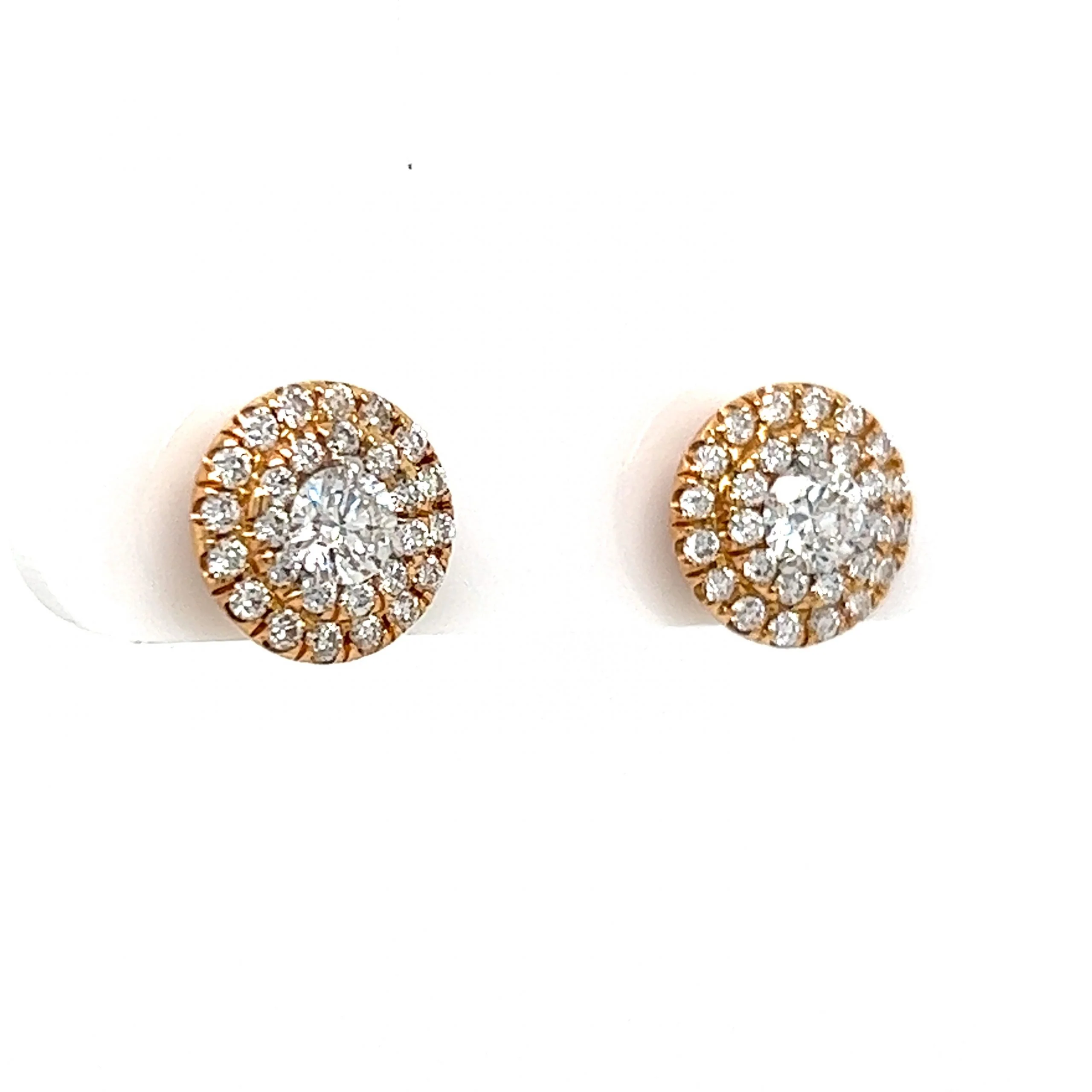 Round Pave Diamond Stud Earrings in 18k Yellow Gold - Image 3
