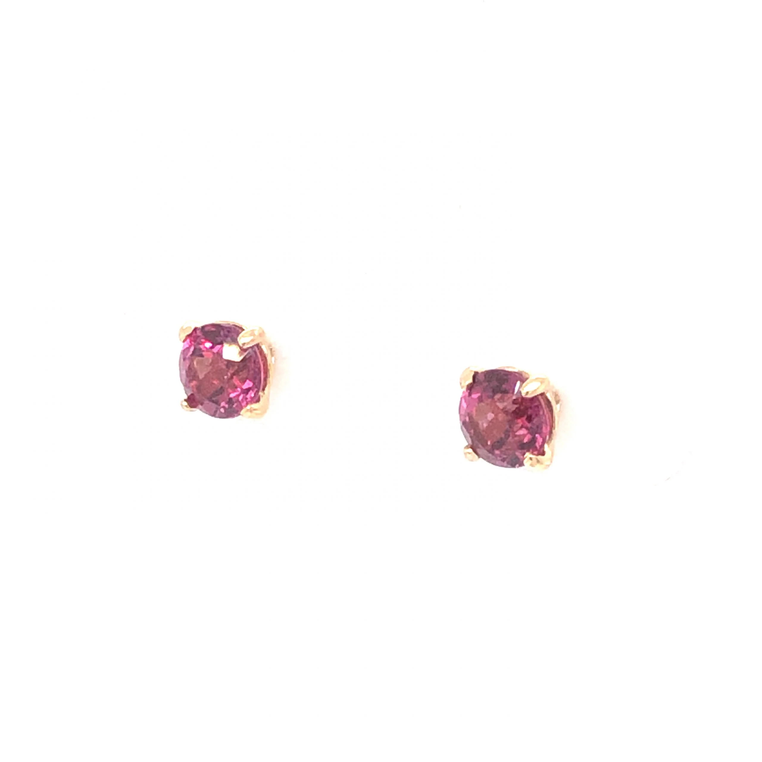 Round Pink Tourmaline Earrings in 14k Yellow Gold - Image 2