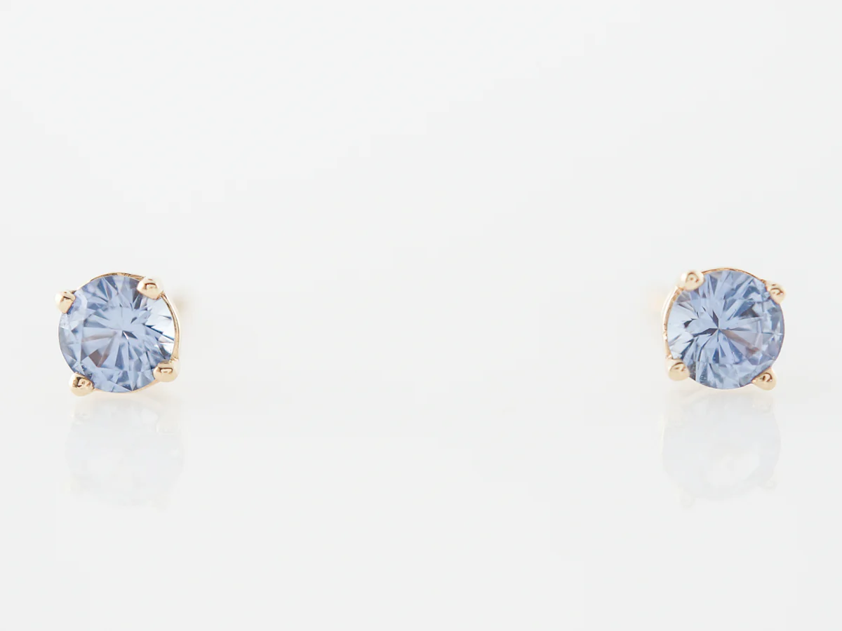 Round Sapphire Stud Earrings in 14k Yellow Gold - Image 3