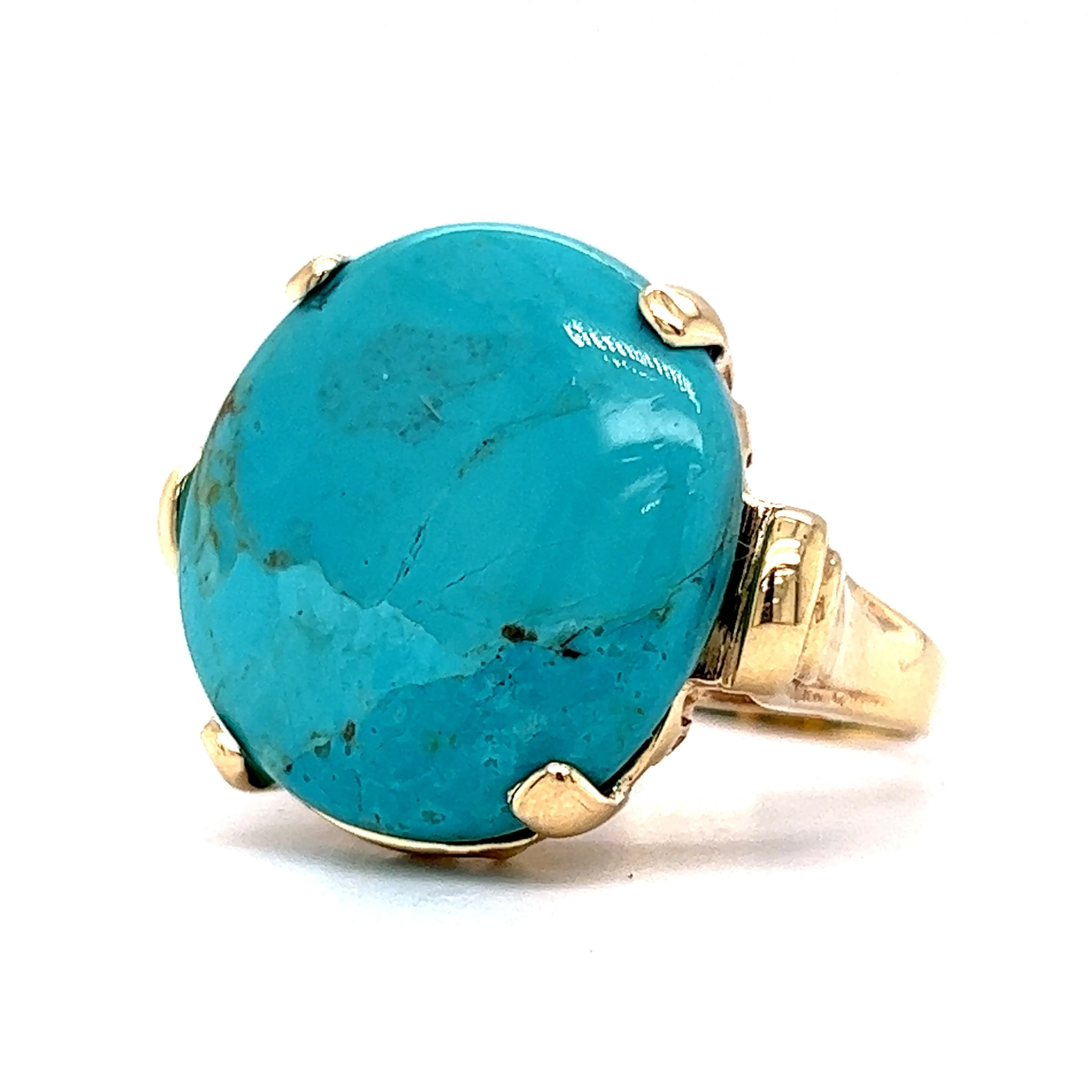 Round Turquoise Mid-Century Cocktail Ring in 14k Yellow Gold - Image 2