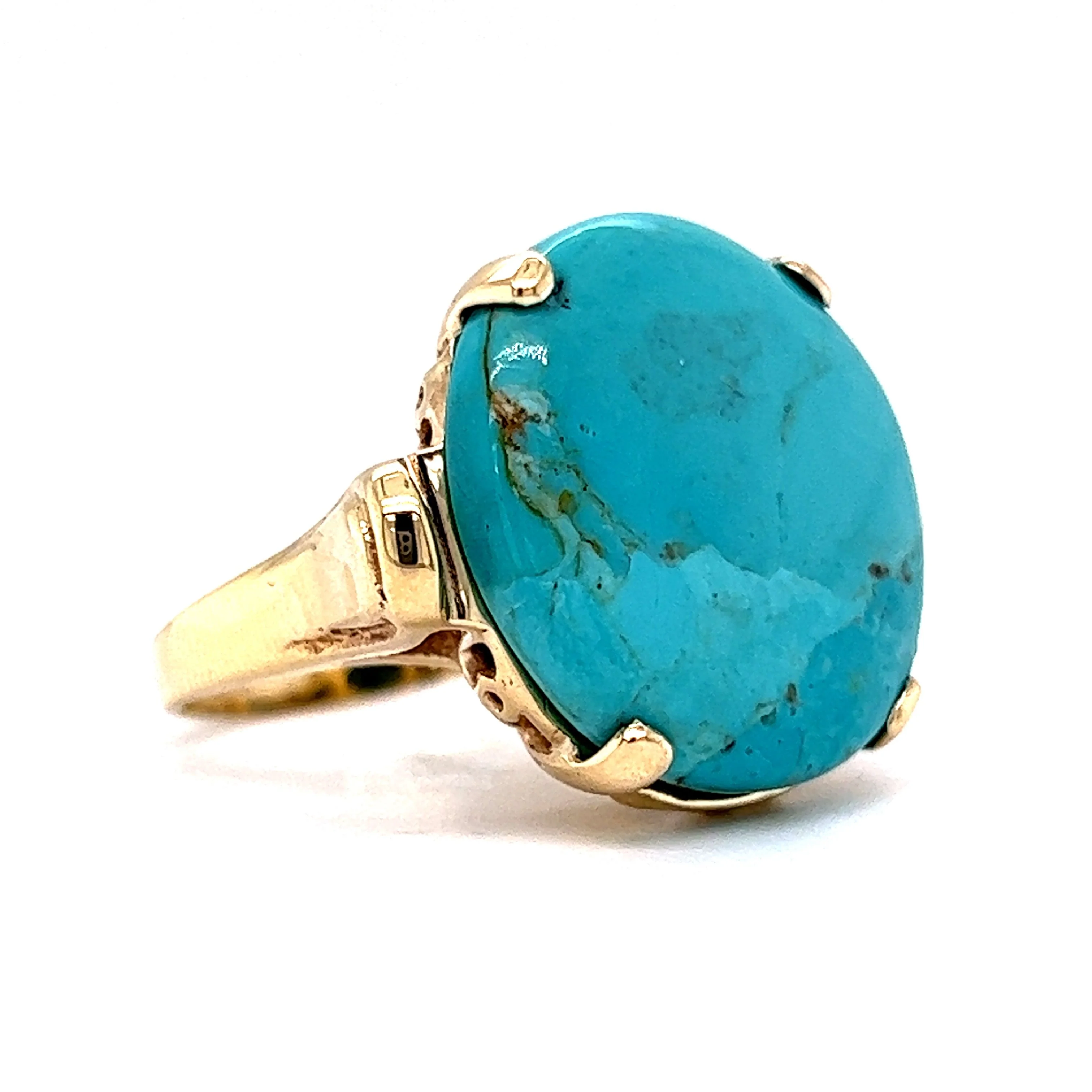 Round Turquoise Mid-Century Cocktail Ring in 14k Yellow Gold - Image 3