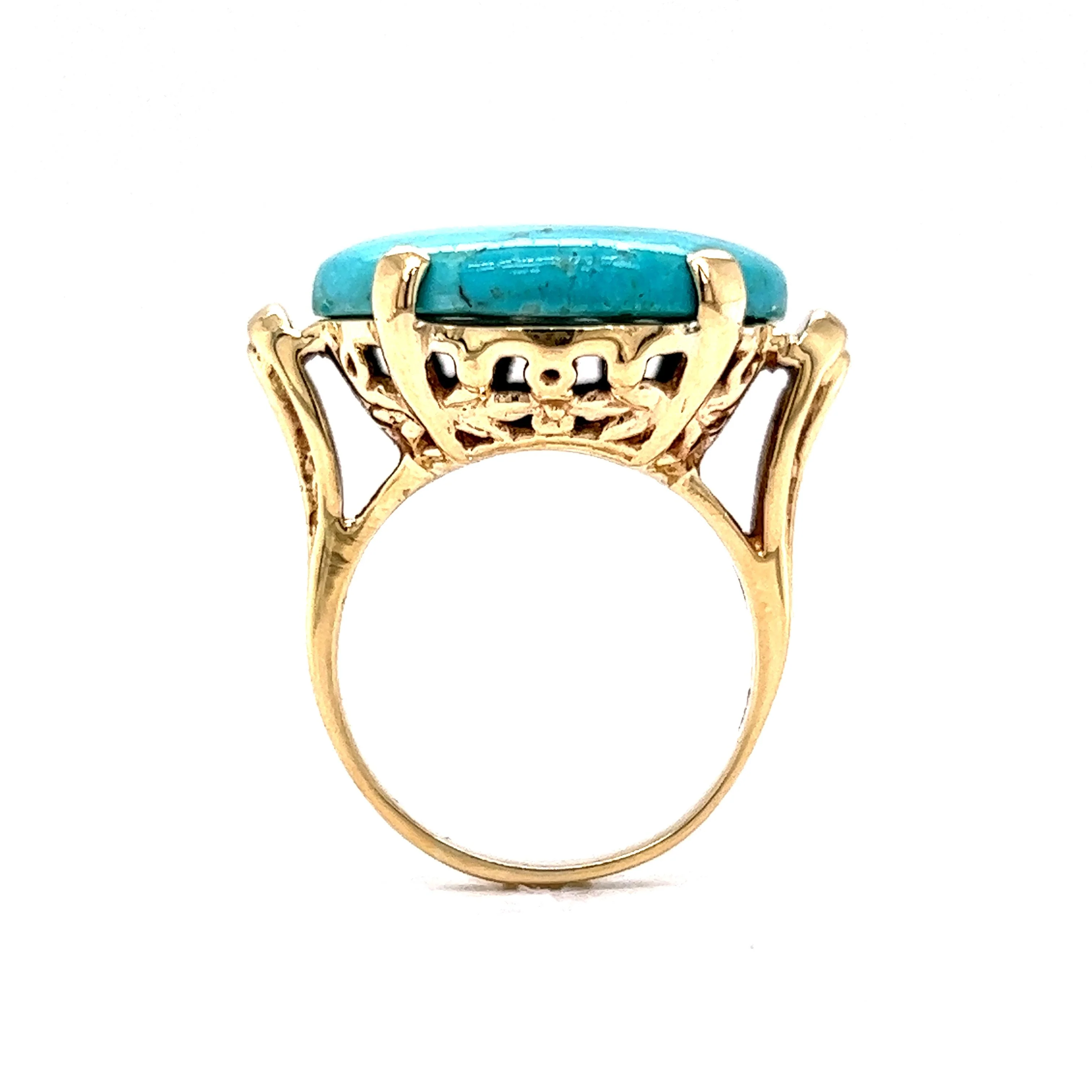 Round Turquoise Mid-Century Cocktail Ring in 14k Yellow Gold - Image 4