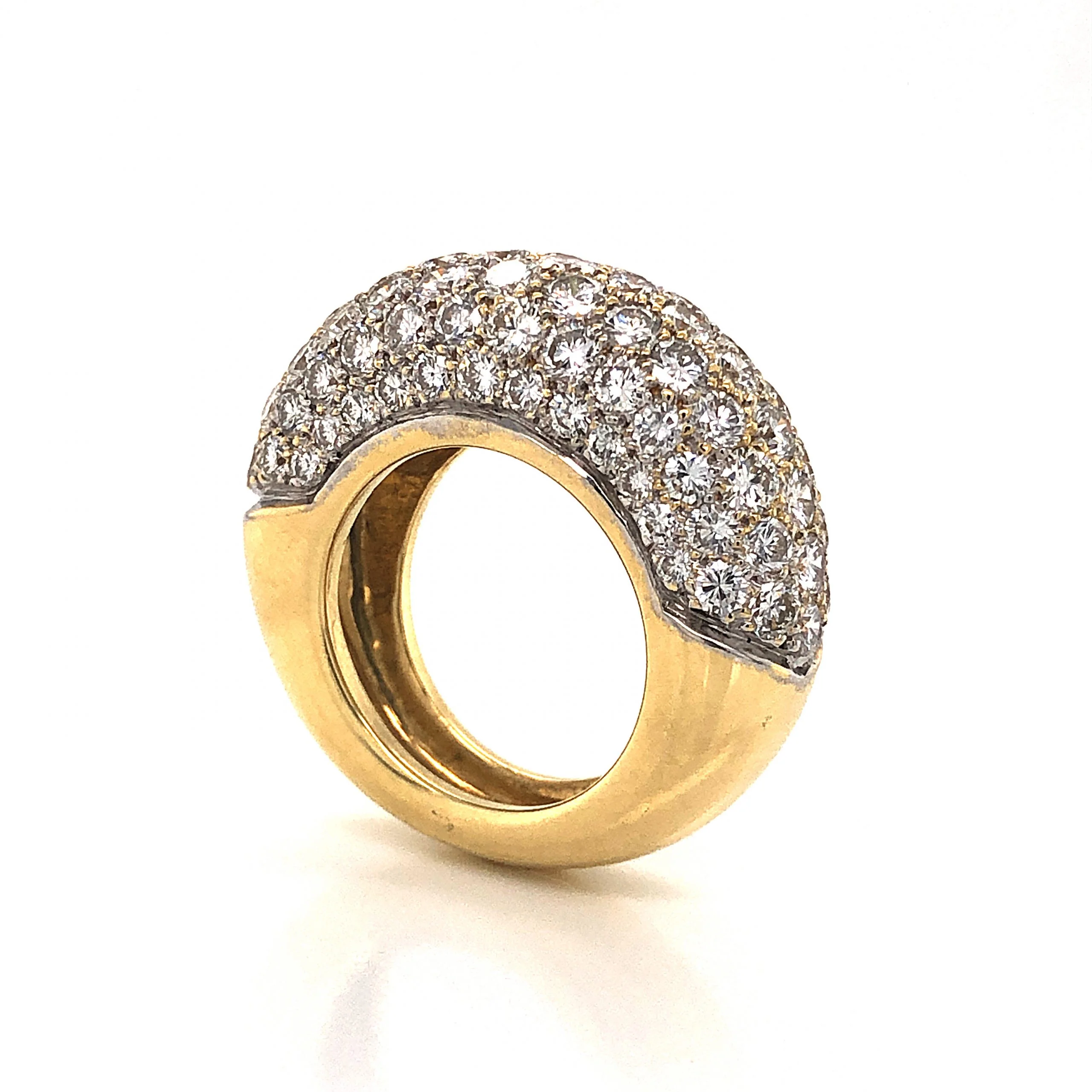 Rounded Pave Diamond Cocktail Ring 18k Yellow & White Gold - Image 4
