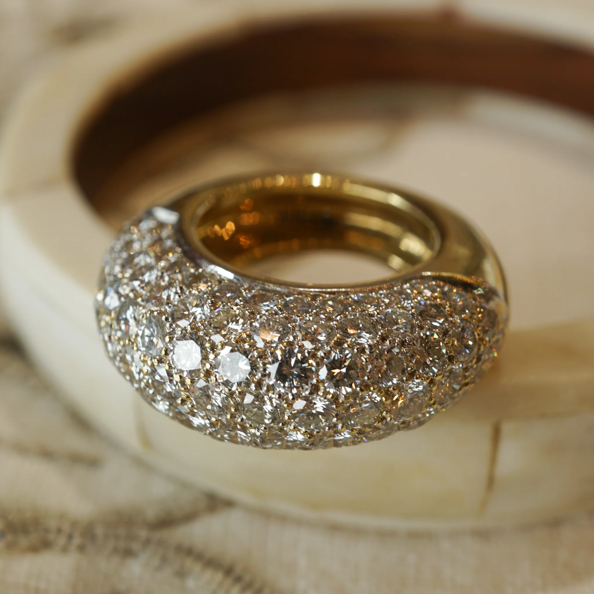 Rounded Pave Diamond Cocktail Ring 18k Yellow & White Gold - Image 6