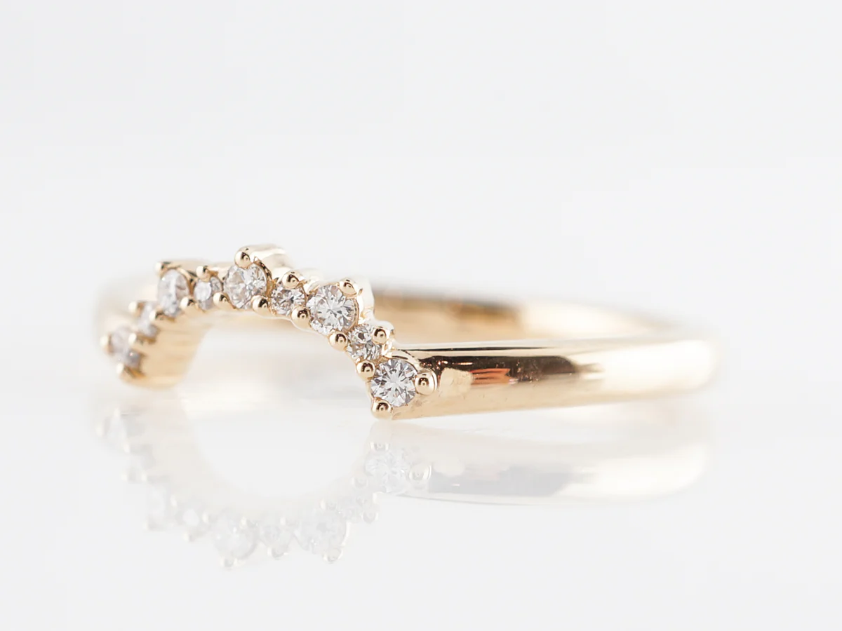 Rounded Wedding Band w/ Diamonds in 14k Yellow Gold - Image 2