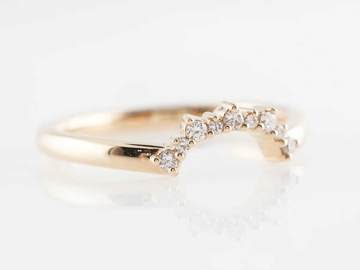Rounded Wedding Band w/ Diamonds in 14k Yellow Gold - Image 3
