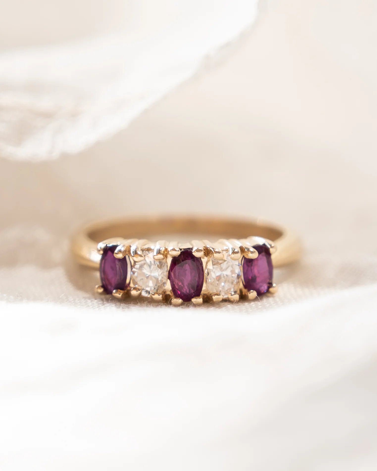 Ruby & Diamond Five Stone Ring 14k - Image 6