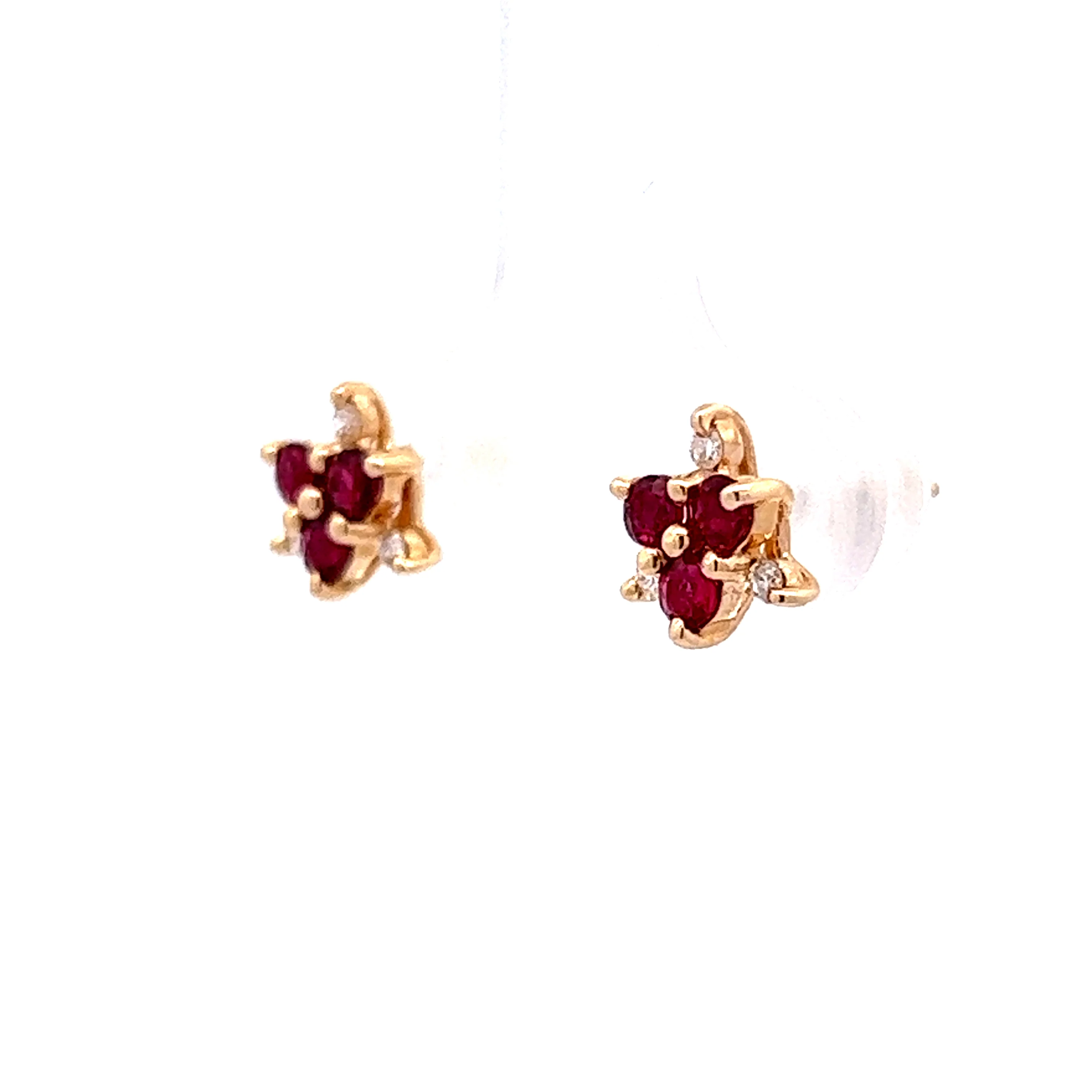 Ruby & Diamond Stud Earrings in 14k Yellow Gold - Image 2