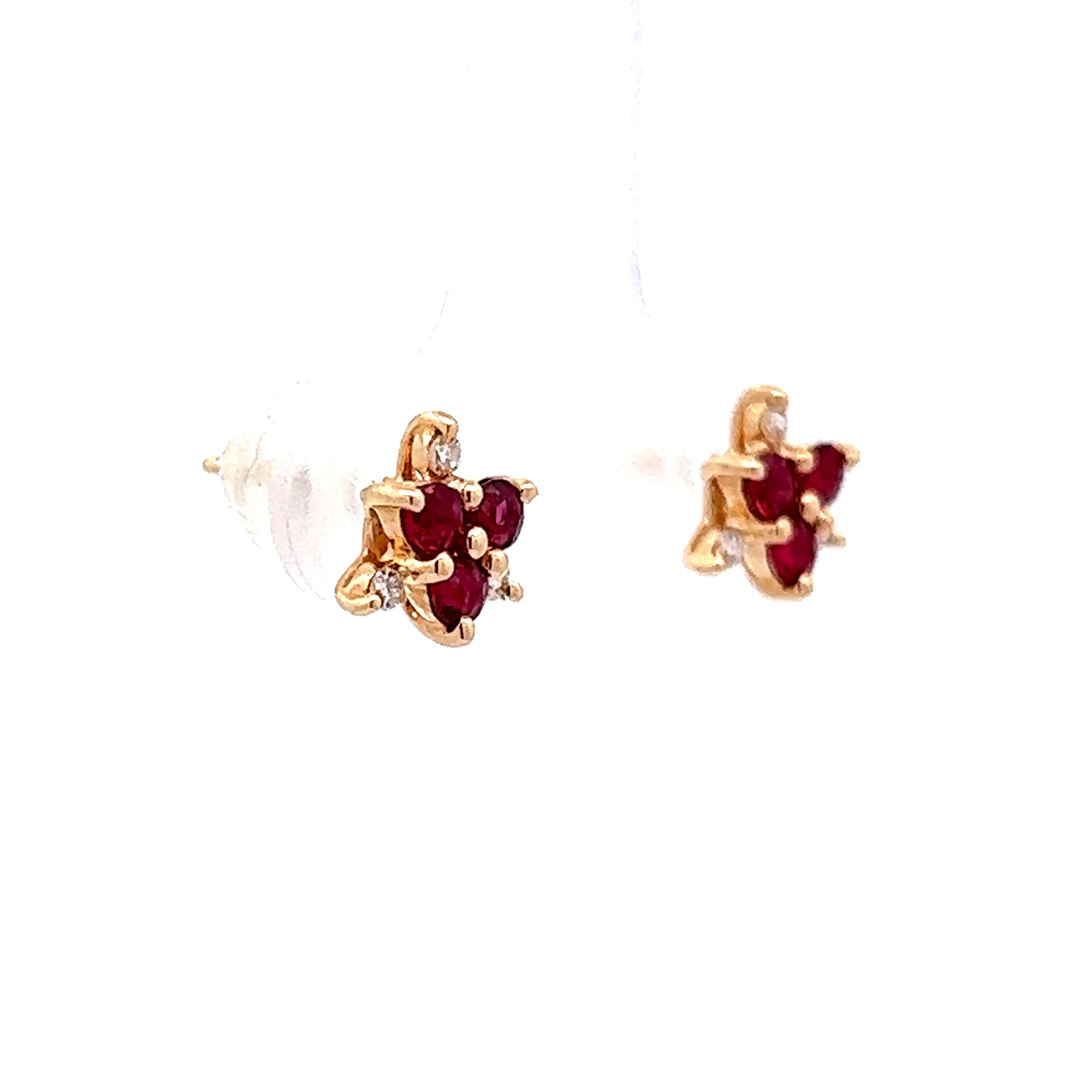 Ruby & Diamond Stud Earrings in 14k Yellow Gold - Image 3